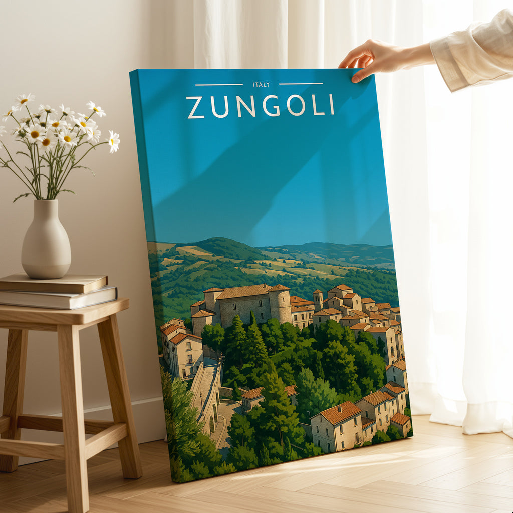 Zungoli Travel Poster as a gallery-wrapped canvas