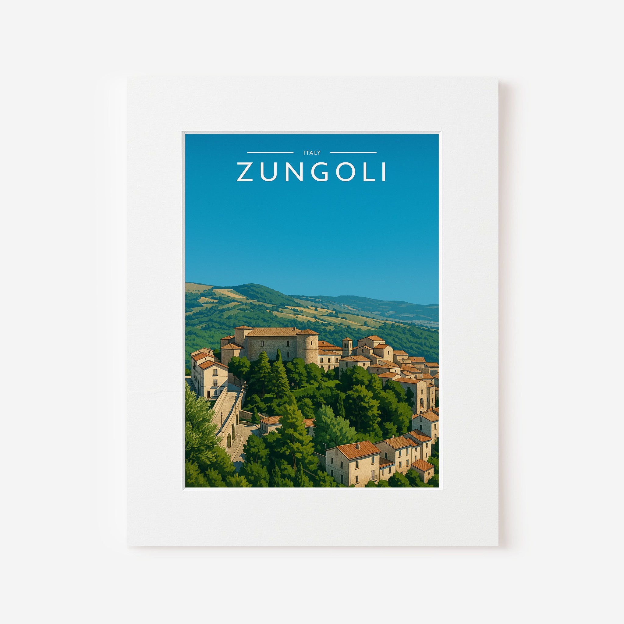Zungoli Travel Poster in a white mount
