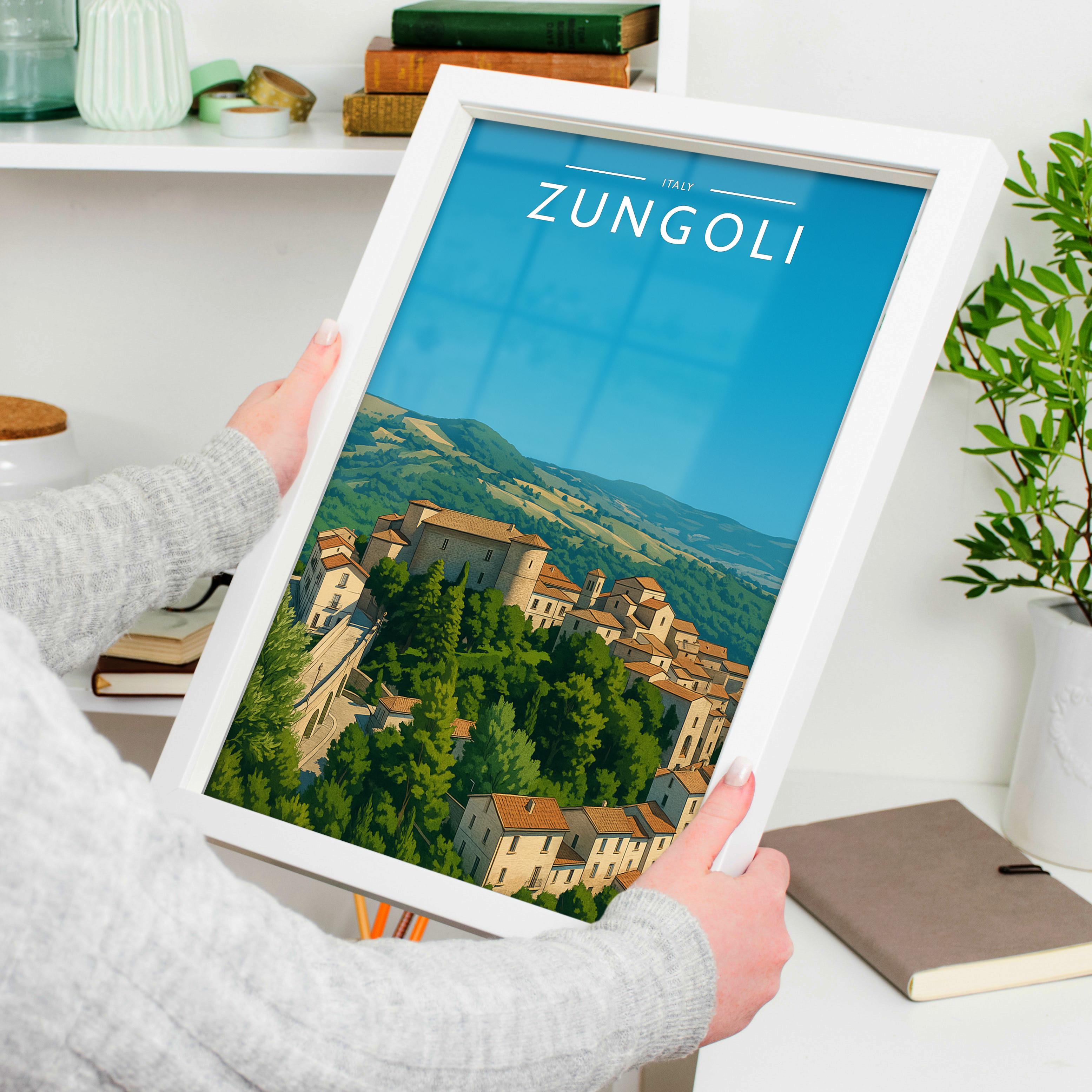 Zungoli Travel Poster held in a white frame