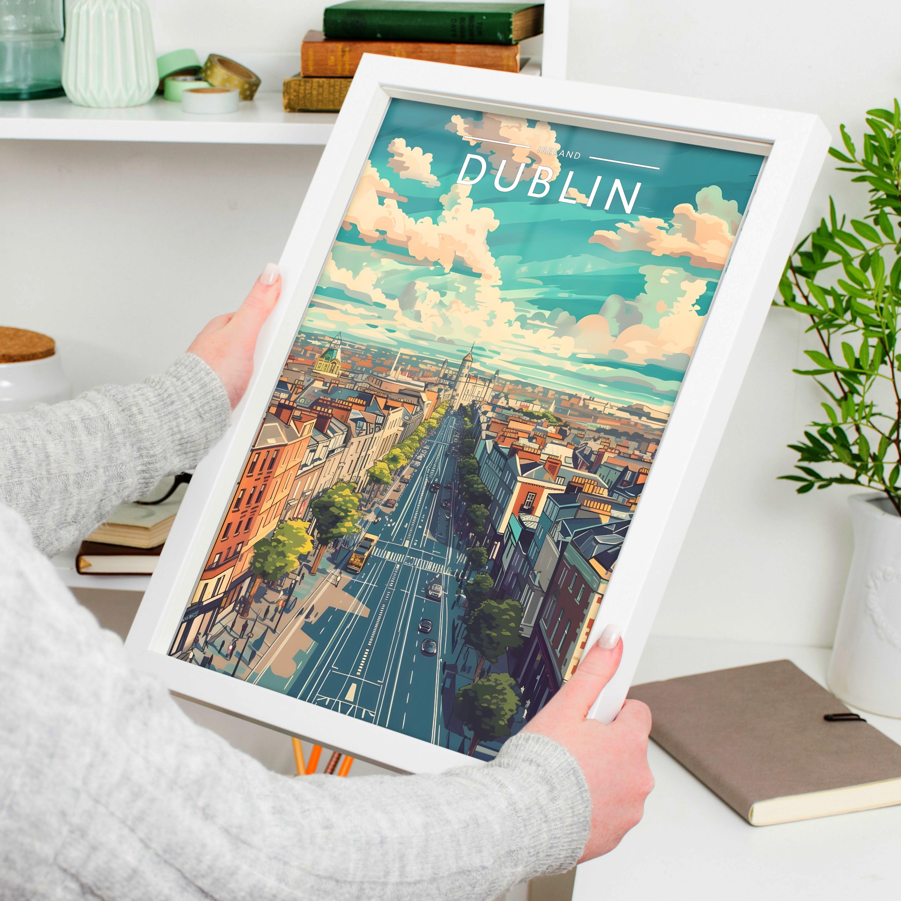 Dublin Travel Poster held in a white frame