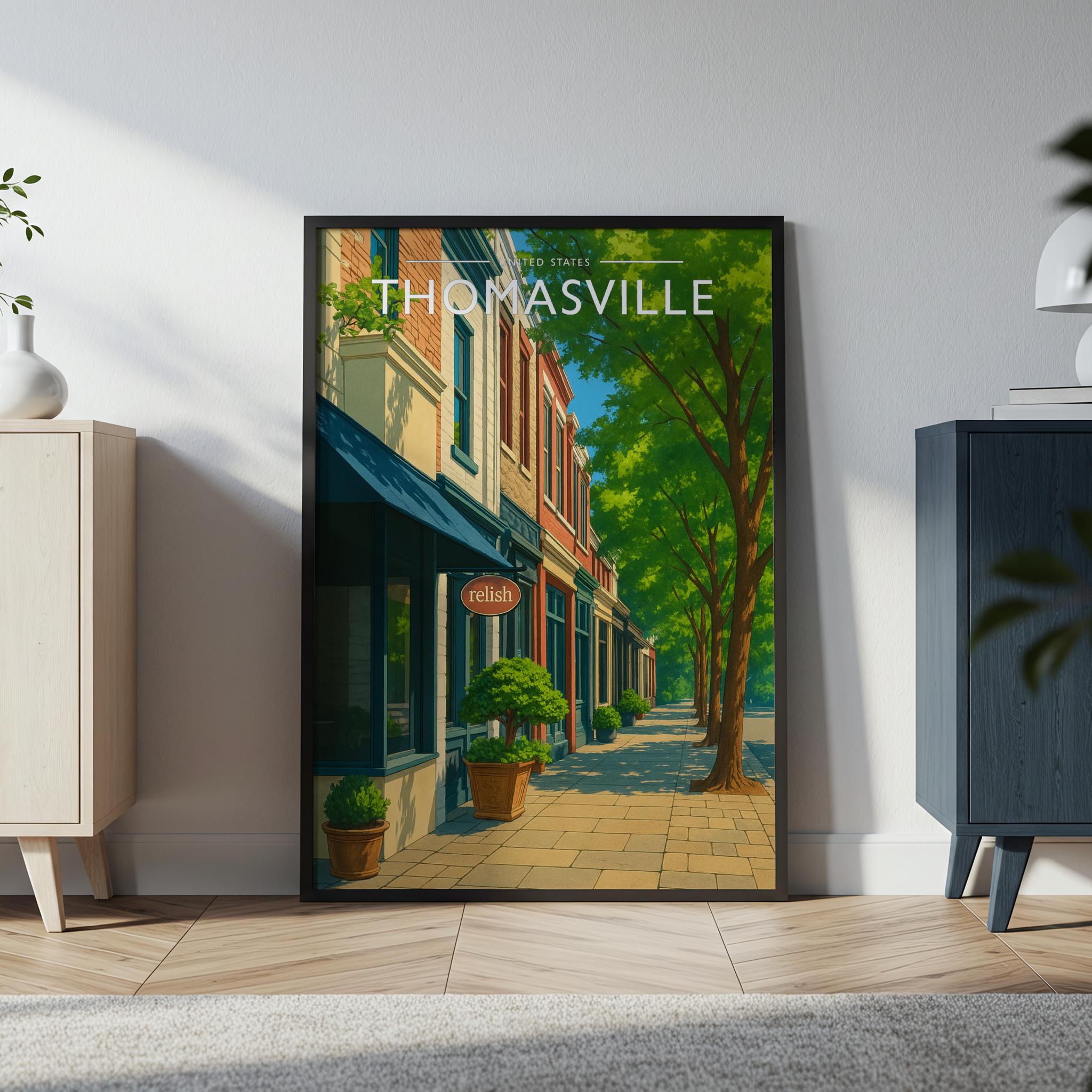 Thomasville Travel Poster in a black frame
