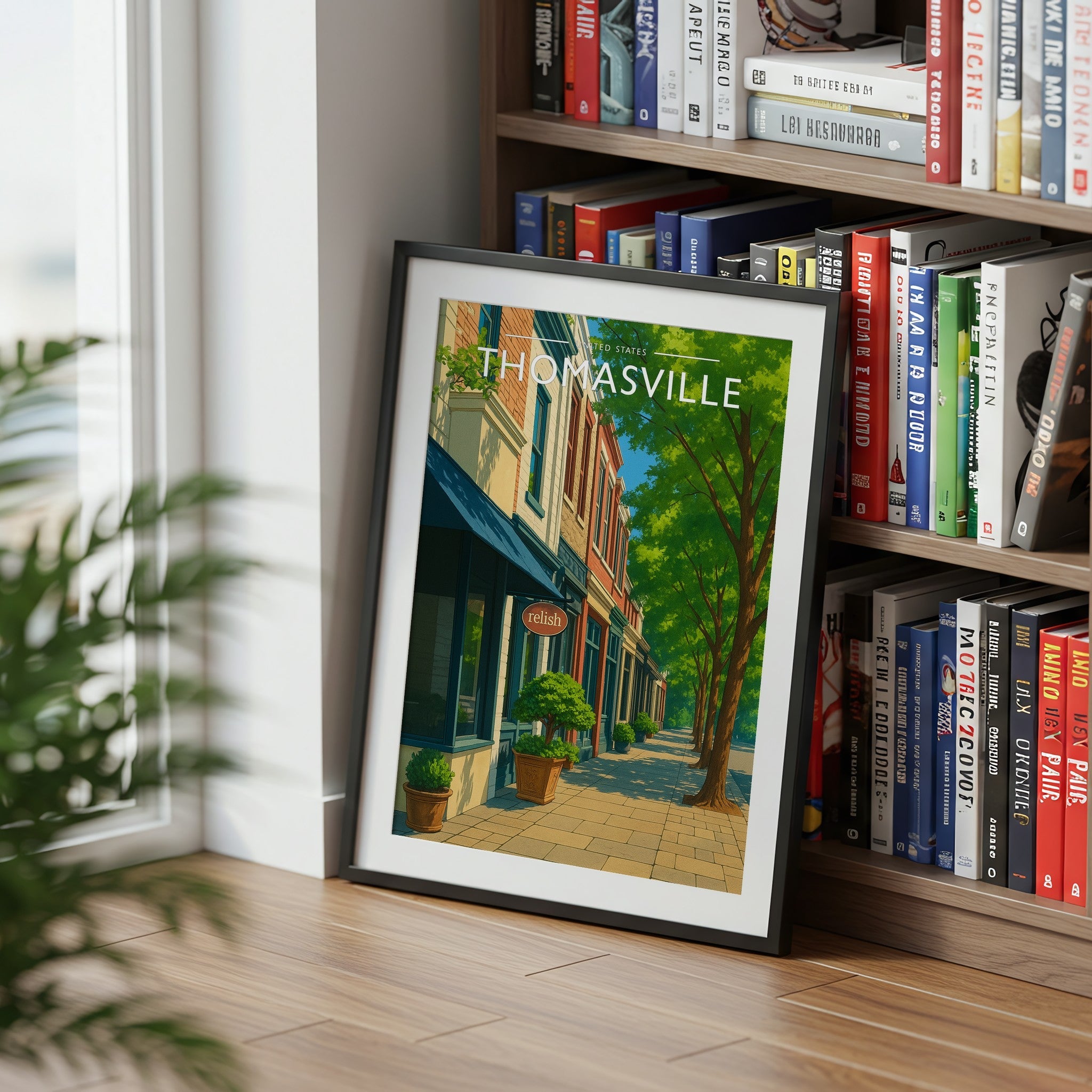 Thomasville Travel Poster mounted in a black frame