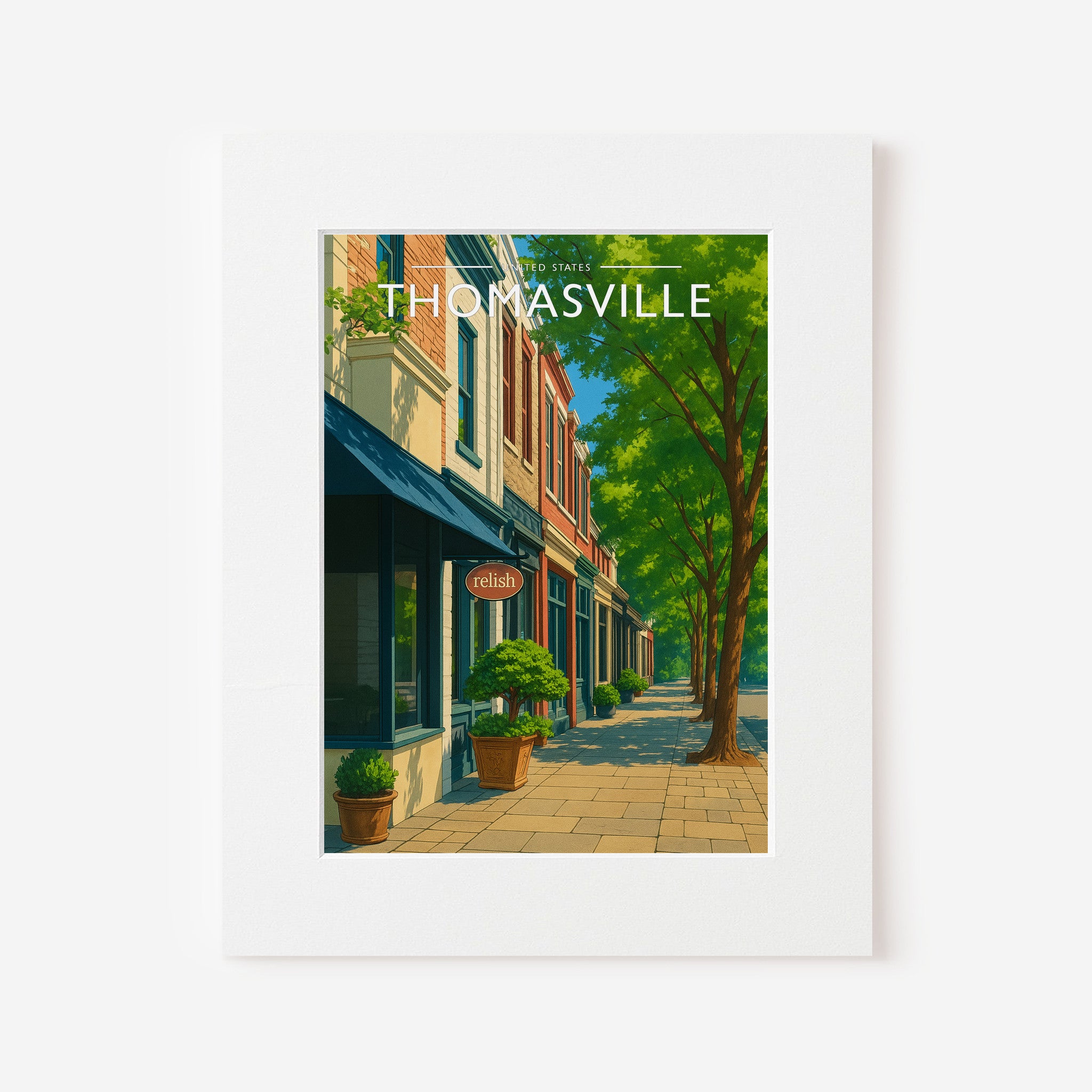 Thomasville Travel Poster in a white mount