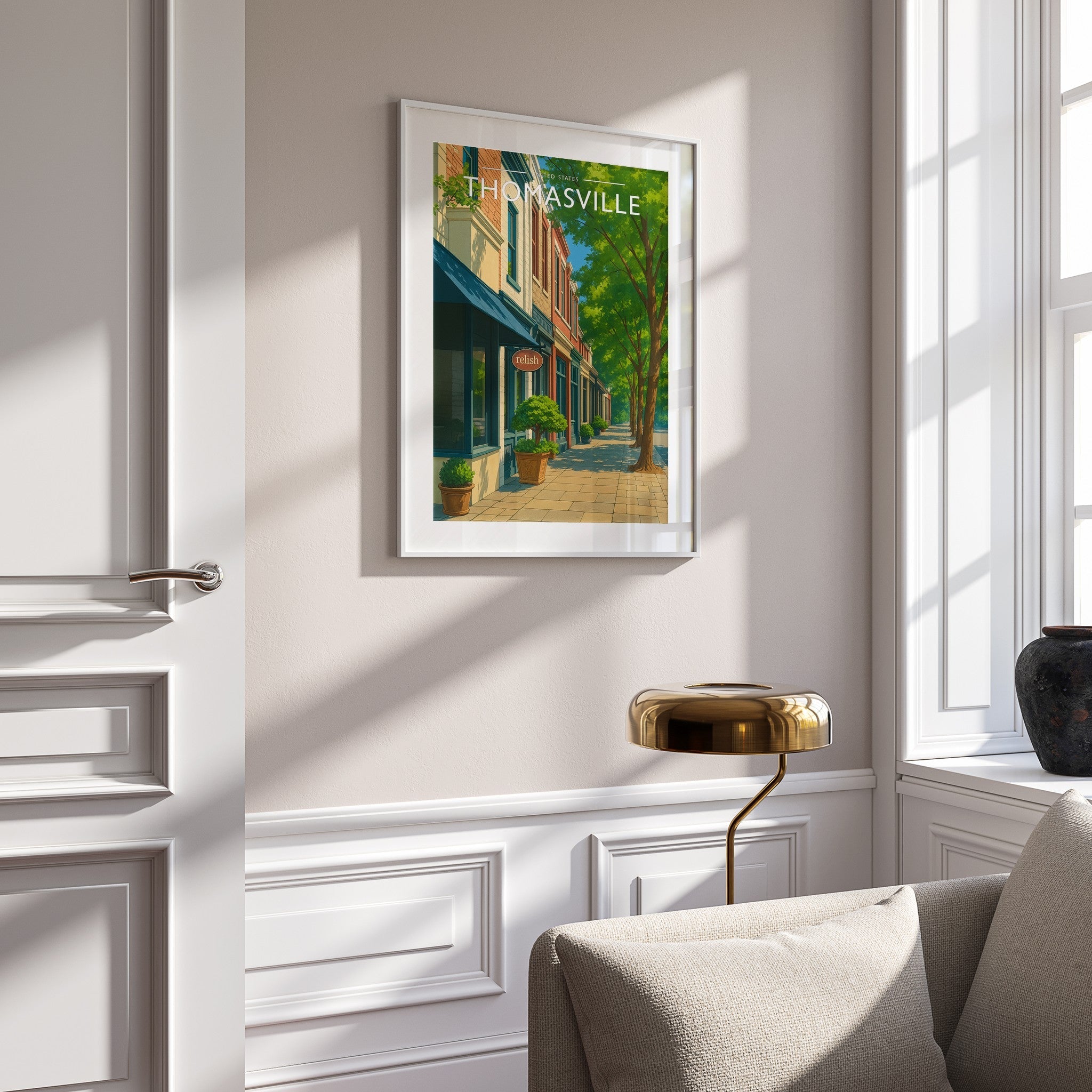 Thomasville Travel Poster mounted in a white frame