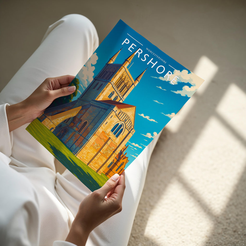 Pershore Travel Poster - A4 print held in hand