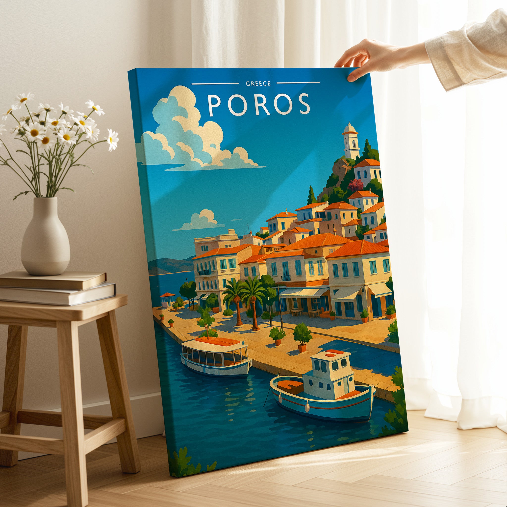 Poros Travel Poster as a gallery-wrapped canvas