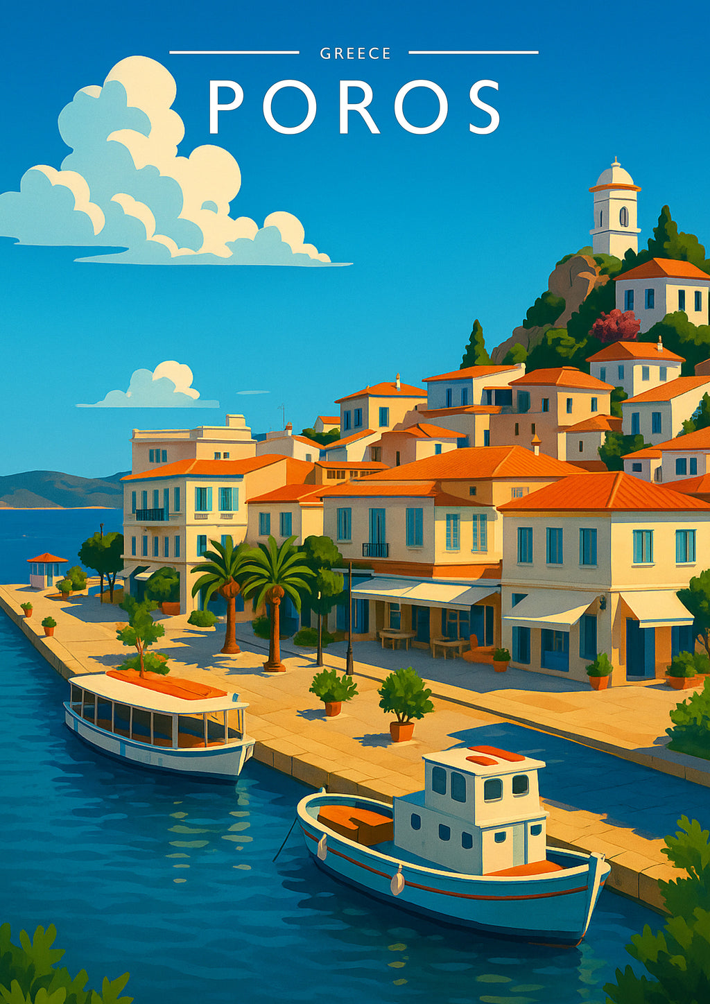 Poros Travel Poster - A4 travel poster print