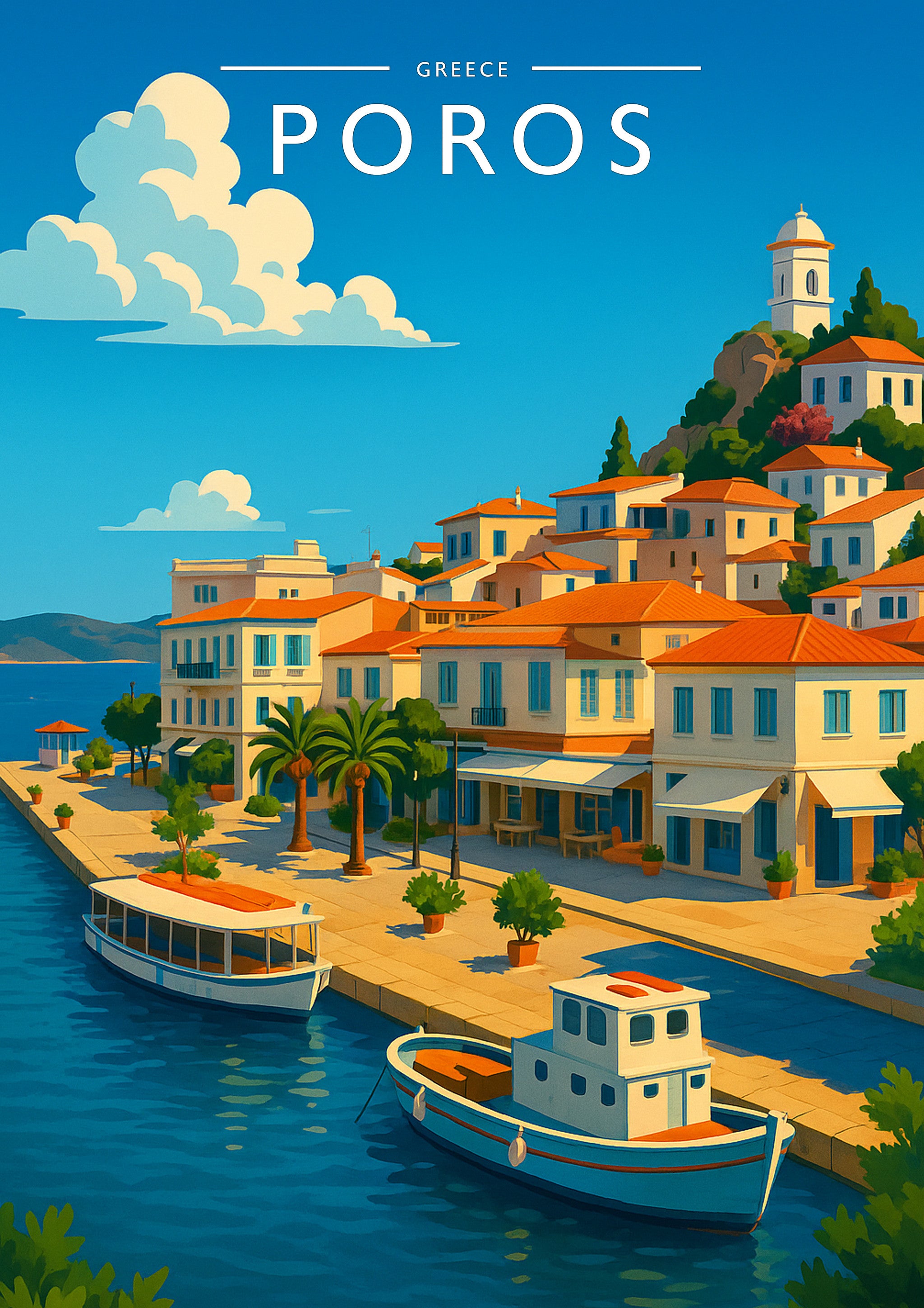 Poros Travel Poster - A4 travel poster print