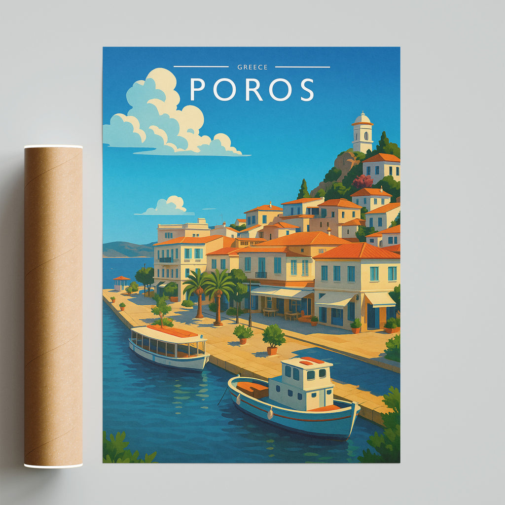 Poros Travel Poster - fine art print with shipping tube