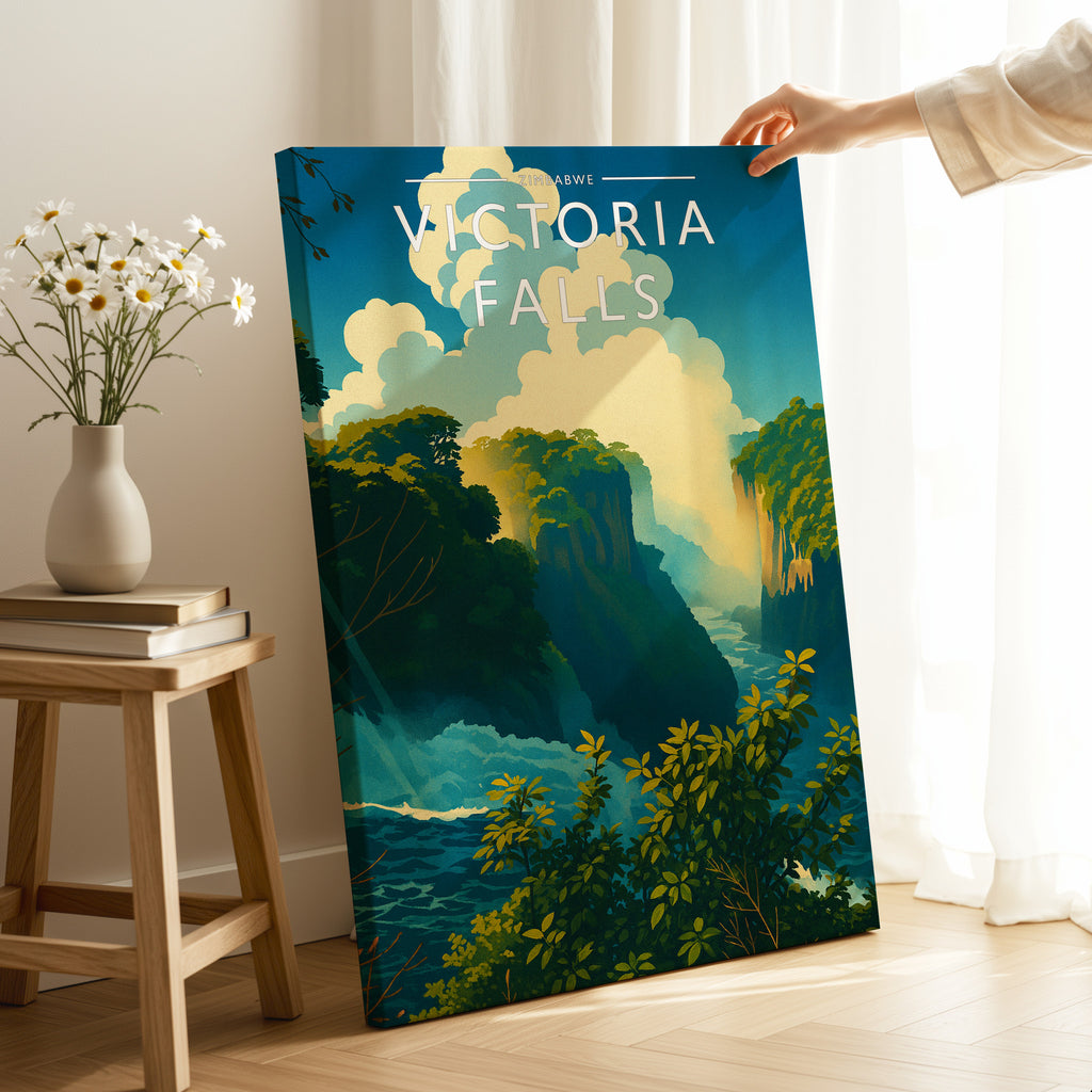 Victoria Falls Travel Poster as a gallery-wrapped canvas