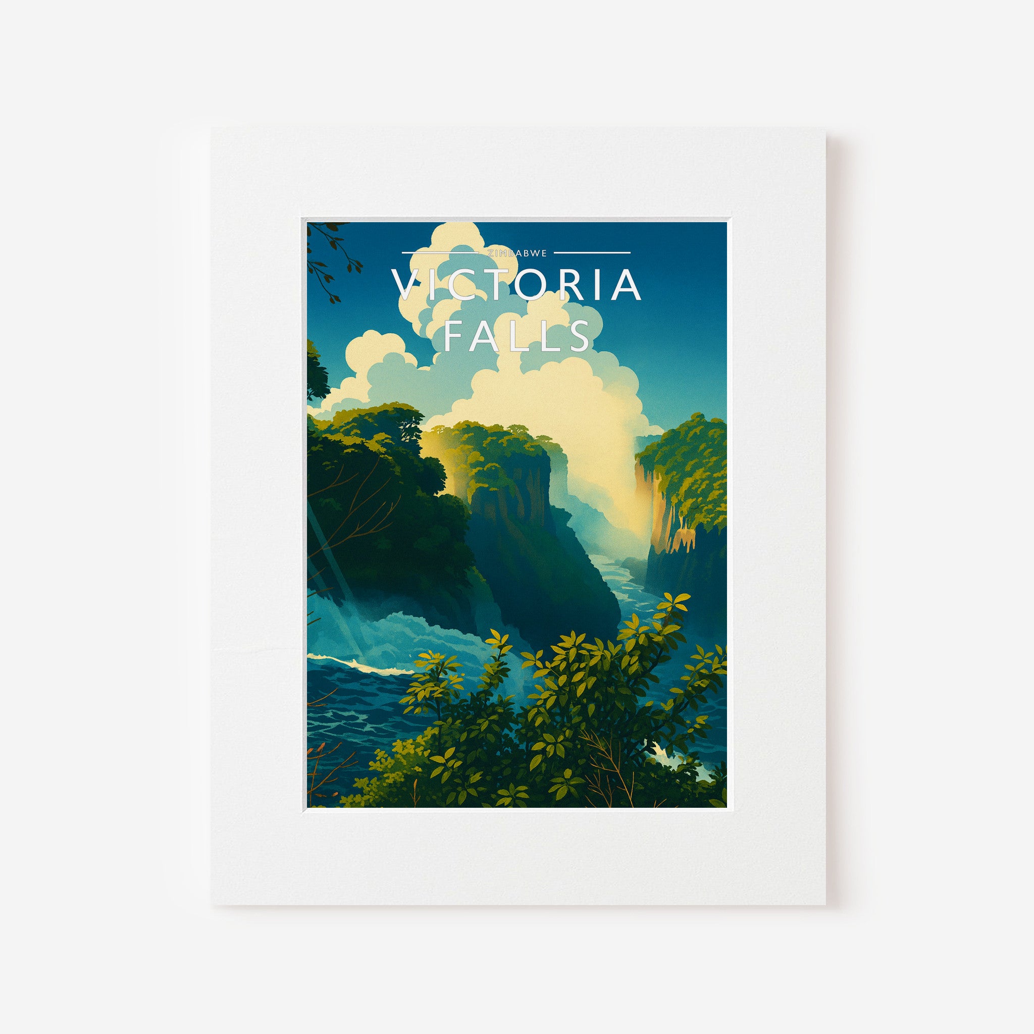 Victoria Falls Travel Poster in a white mount