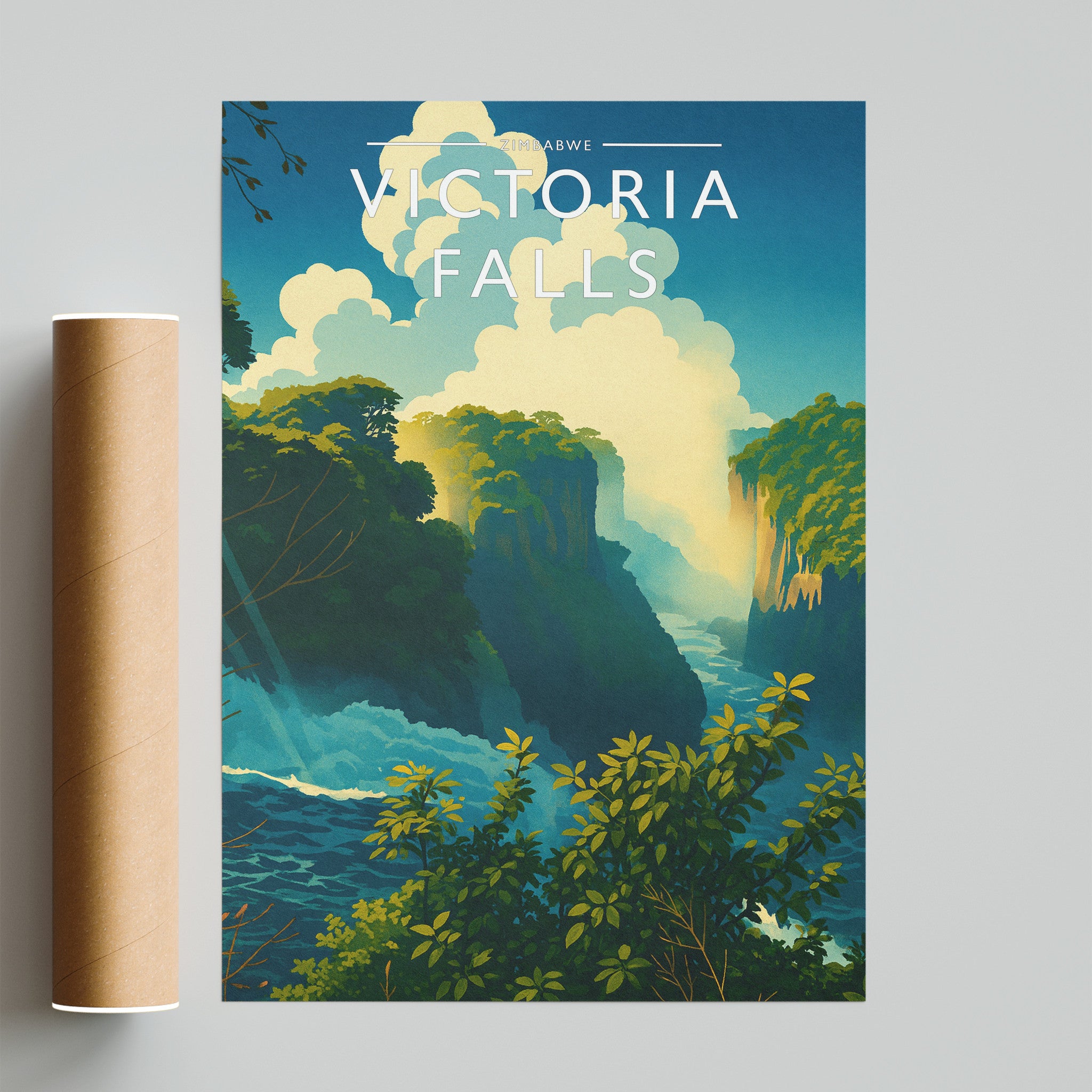 Victoria Falls Travel Poster - fine art print with shipping tube
