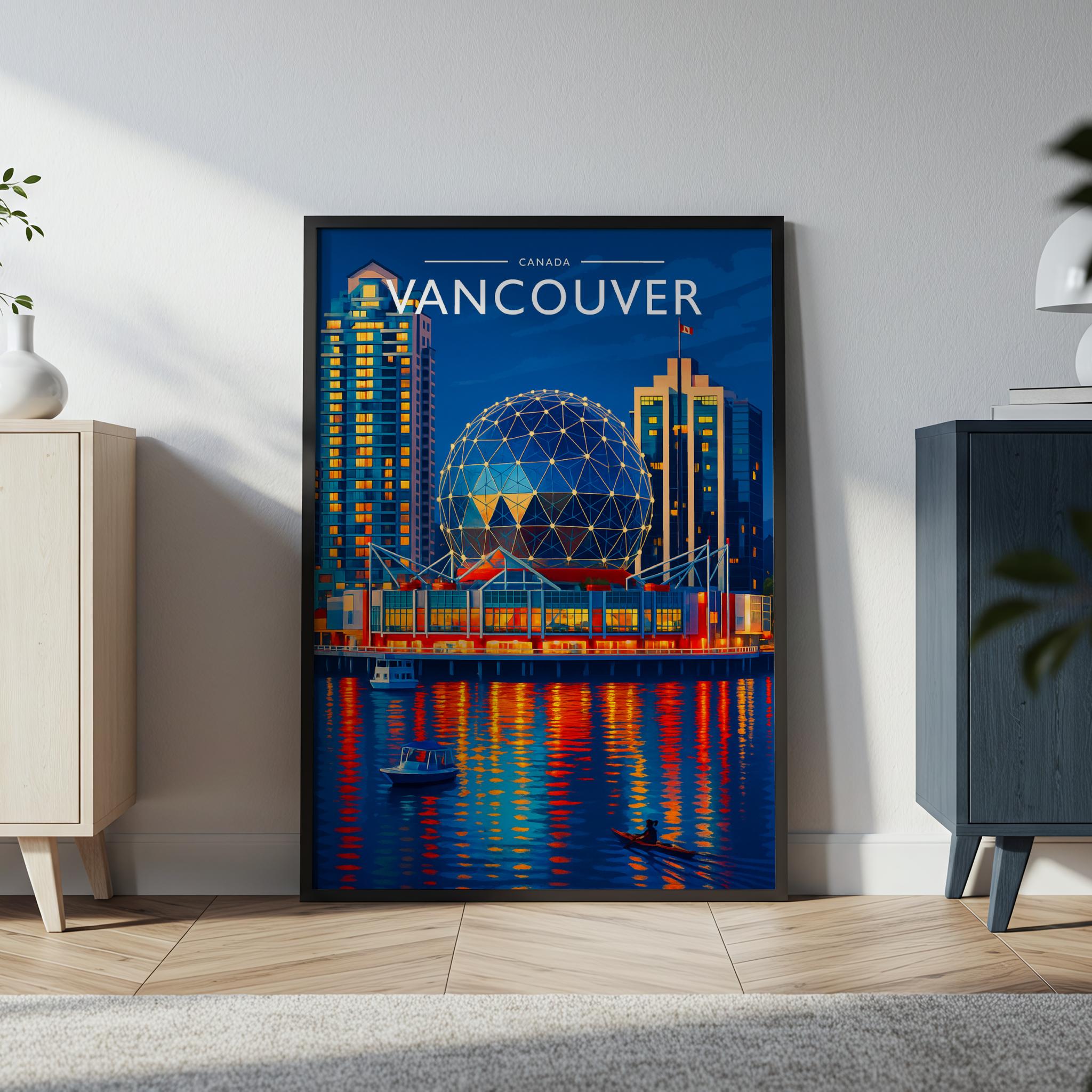 Vancouver Travel Poster in a black frame