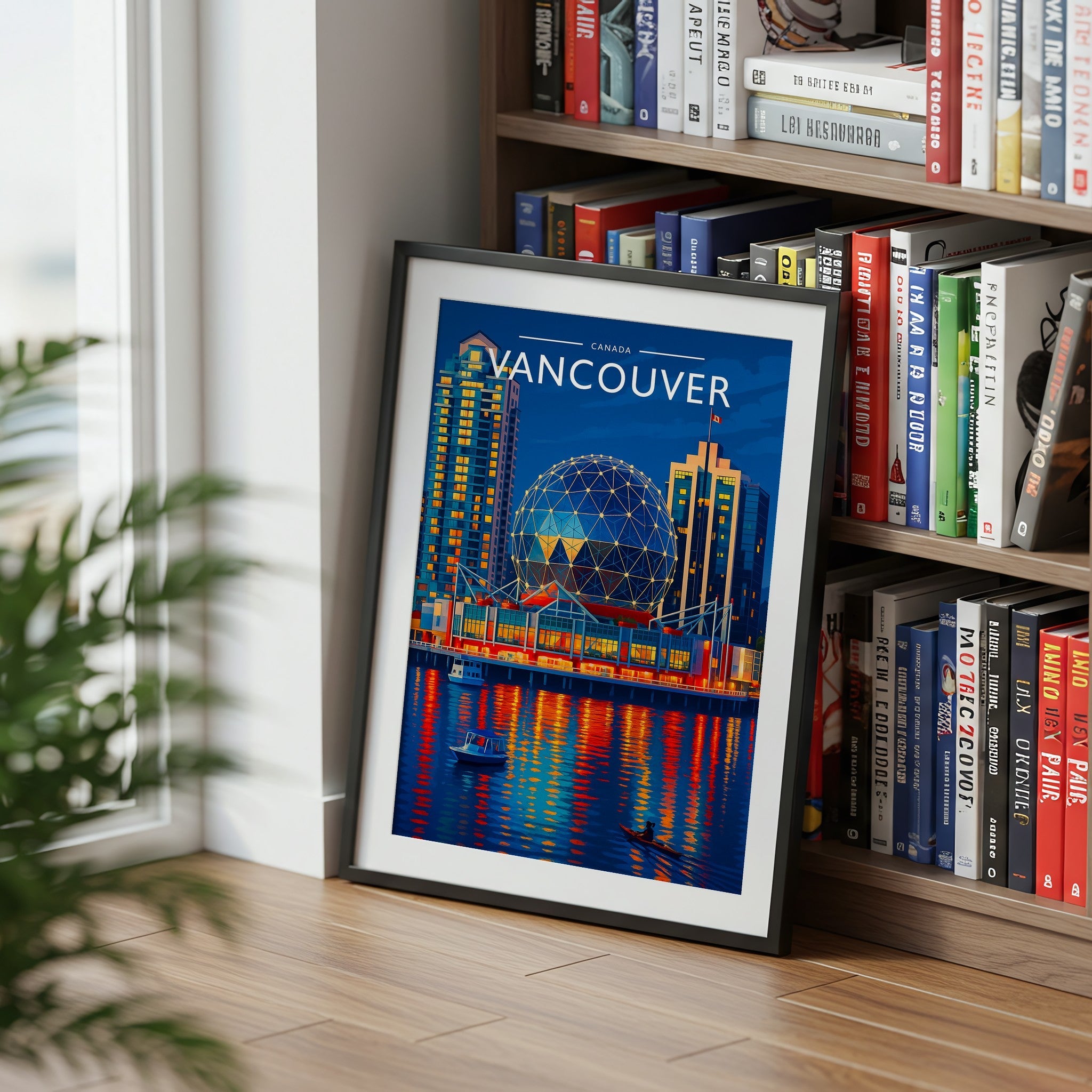 Vancouver Travel Poster mounted in a black frame