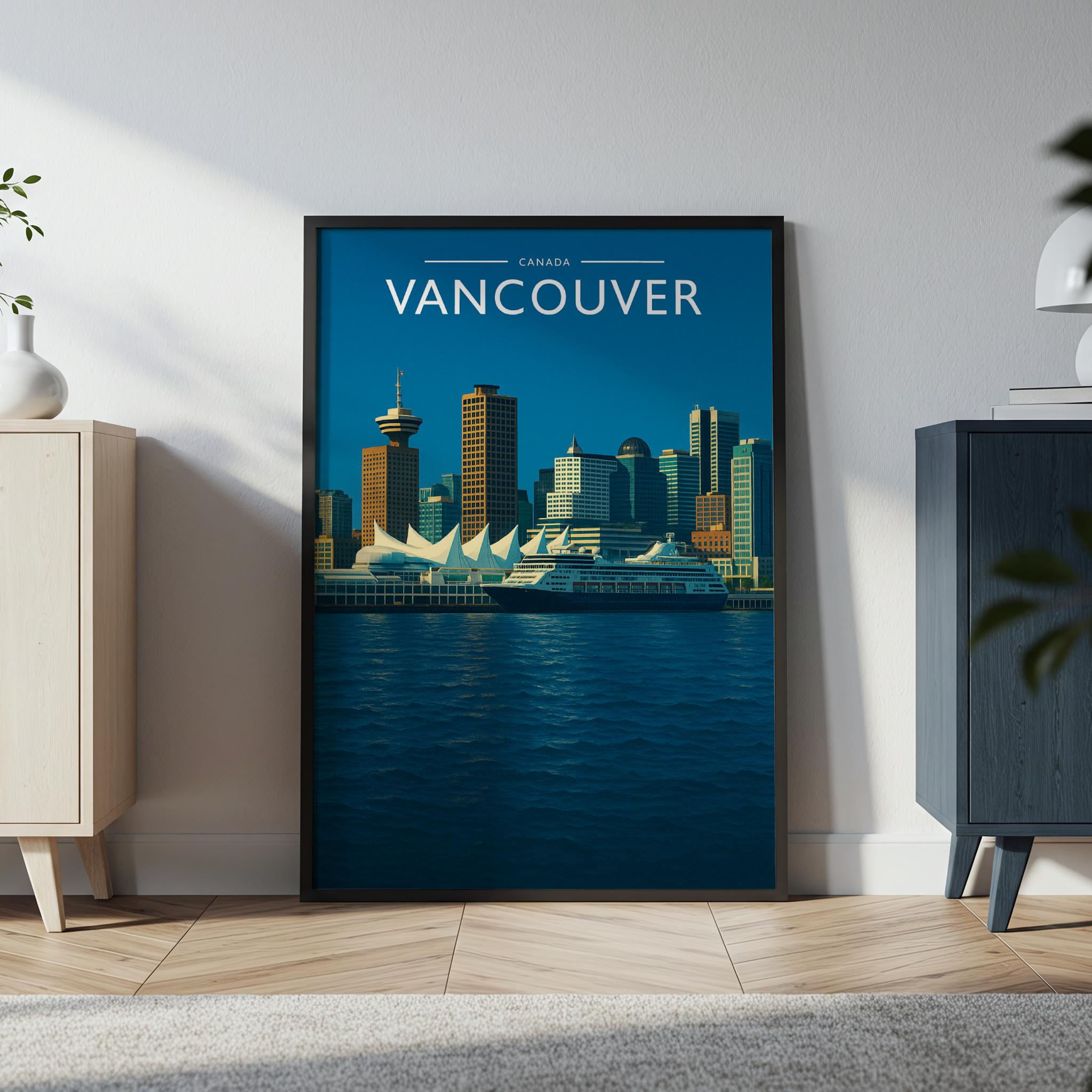 Vancouver #2 Travel Poster in a black frame