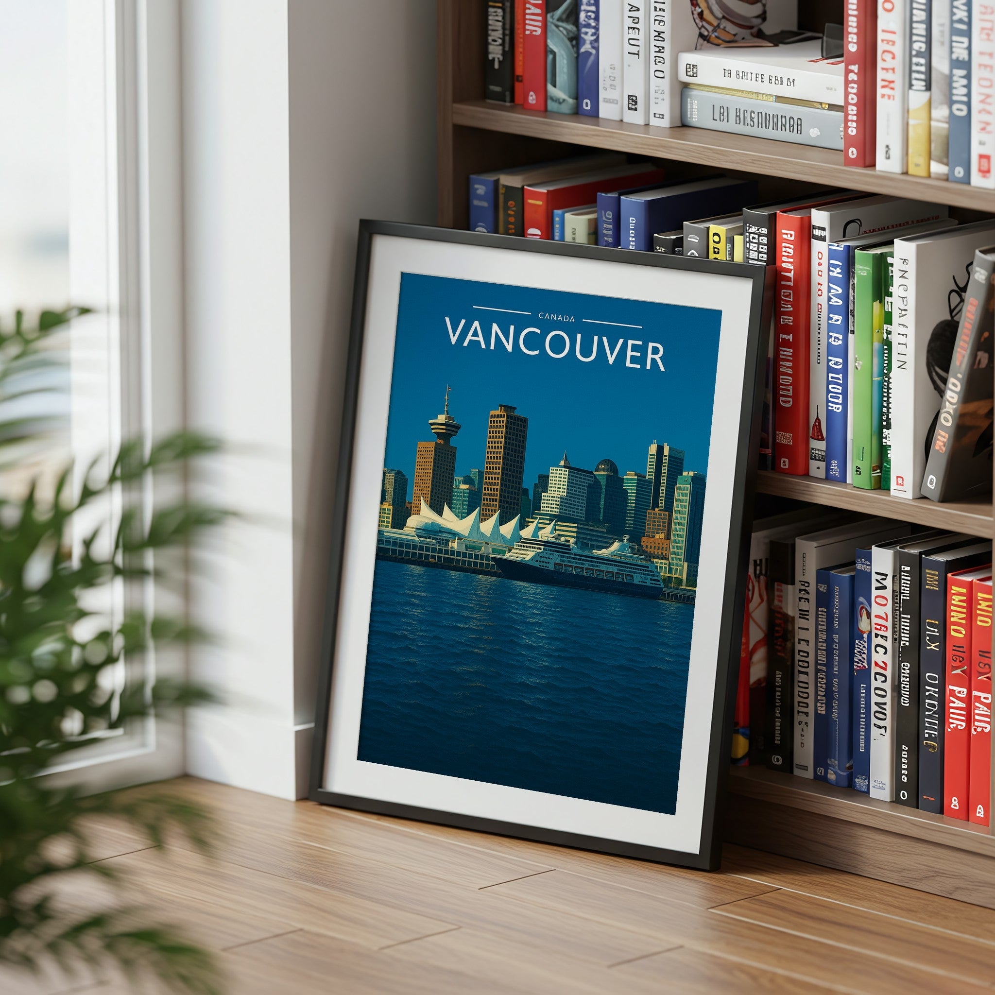 Vancouver #2 Travel Poster mounted in a black frame
