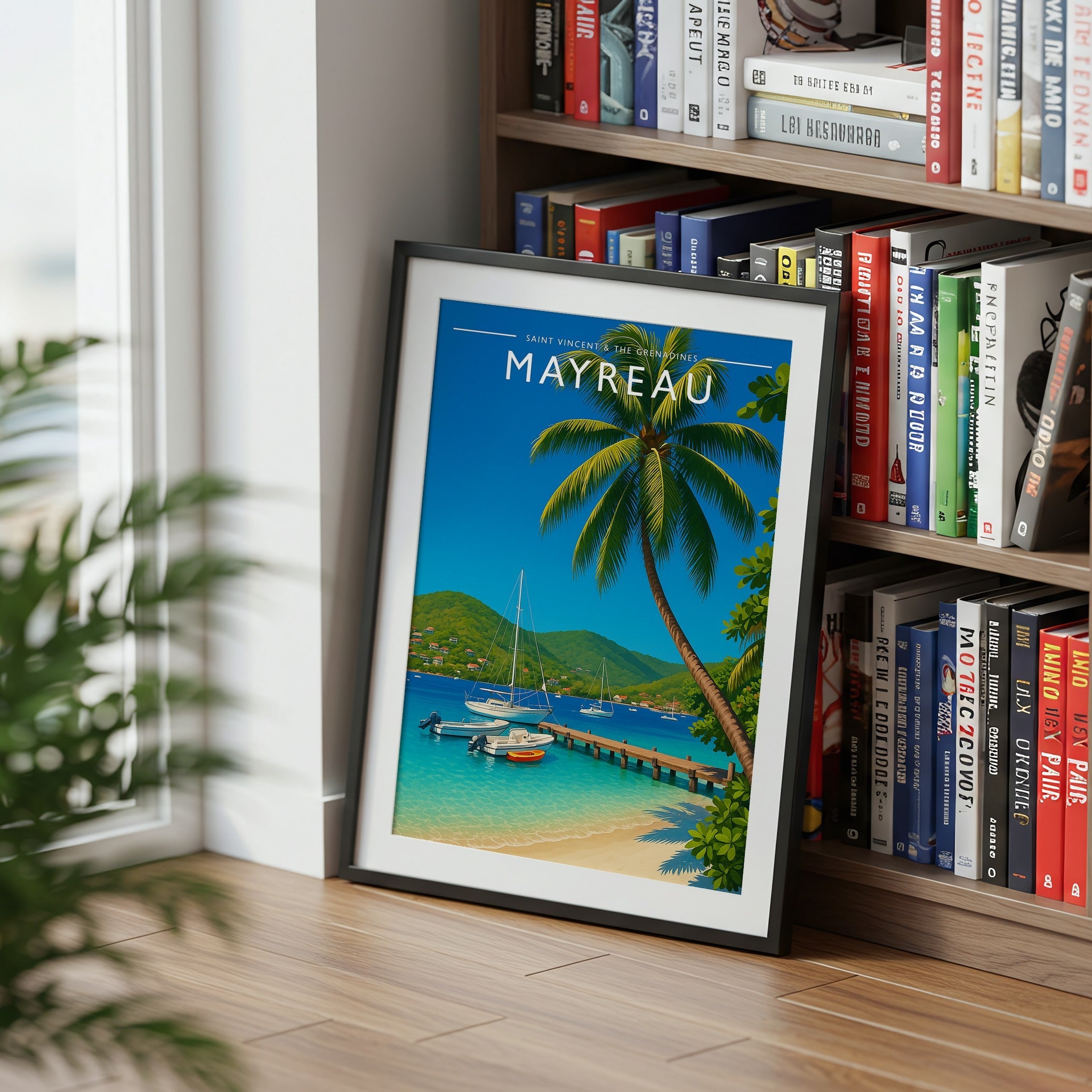 Mayreau #4 Travel Poster mounted in a black frame