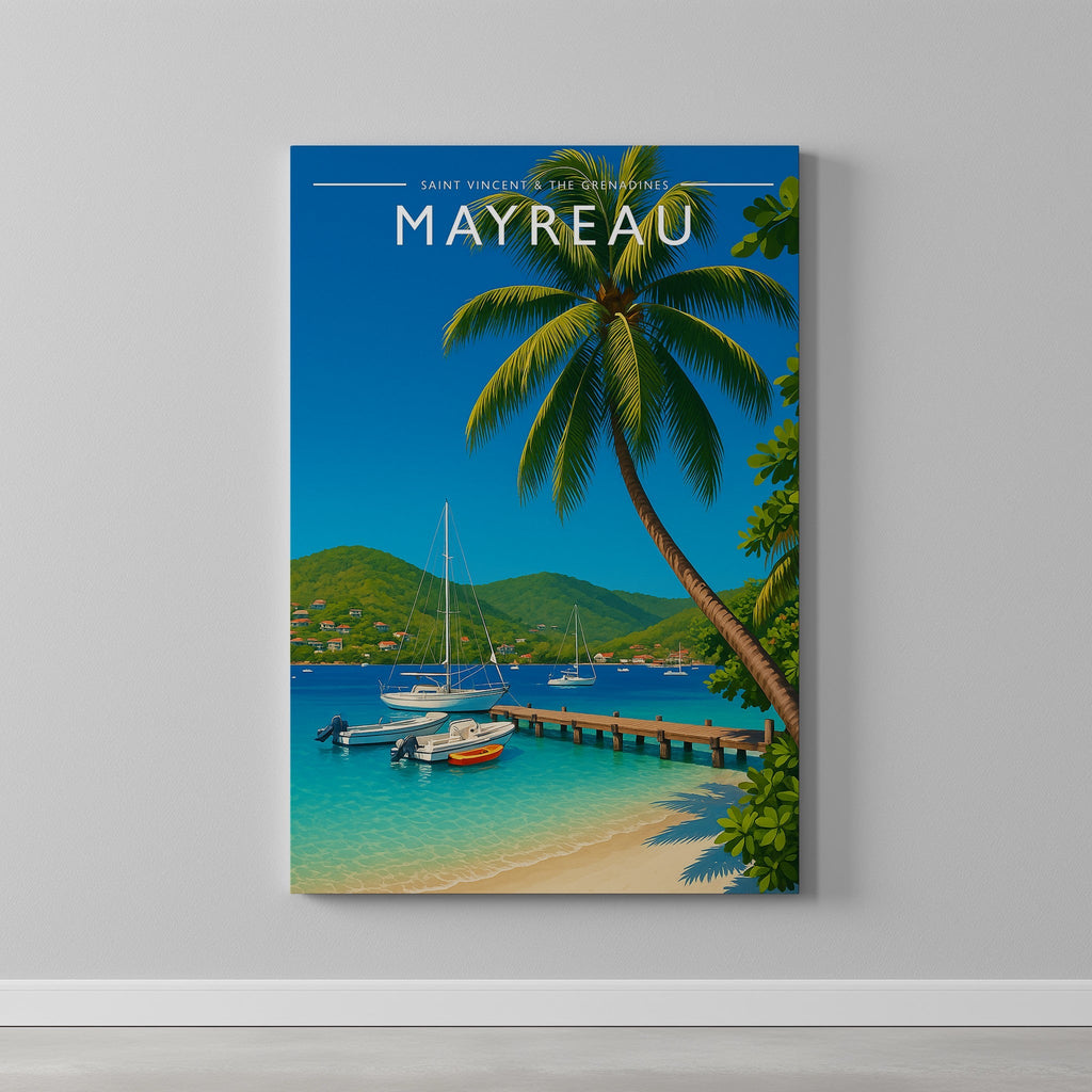 Mayreau #4 Travel Poster as a gallery-wrapped canvas on a plain wall