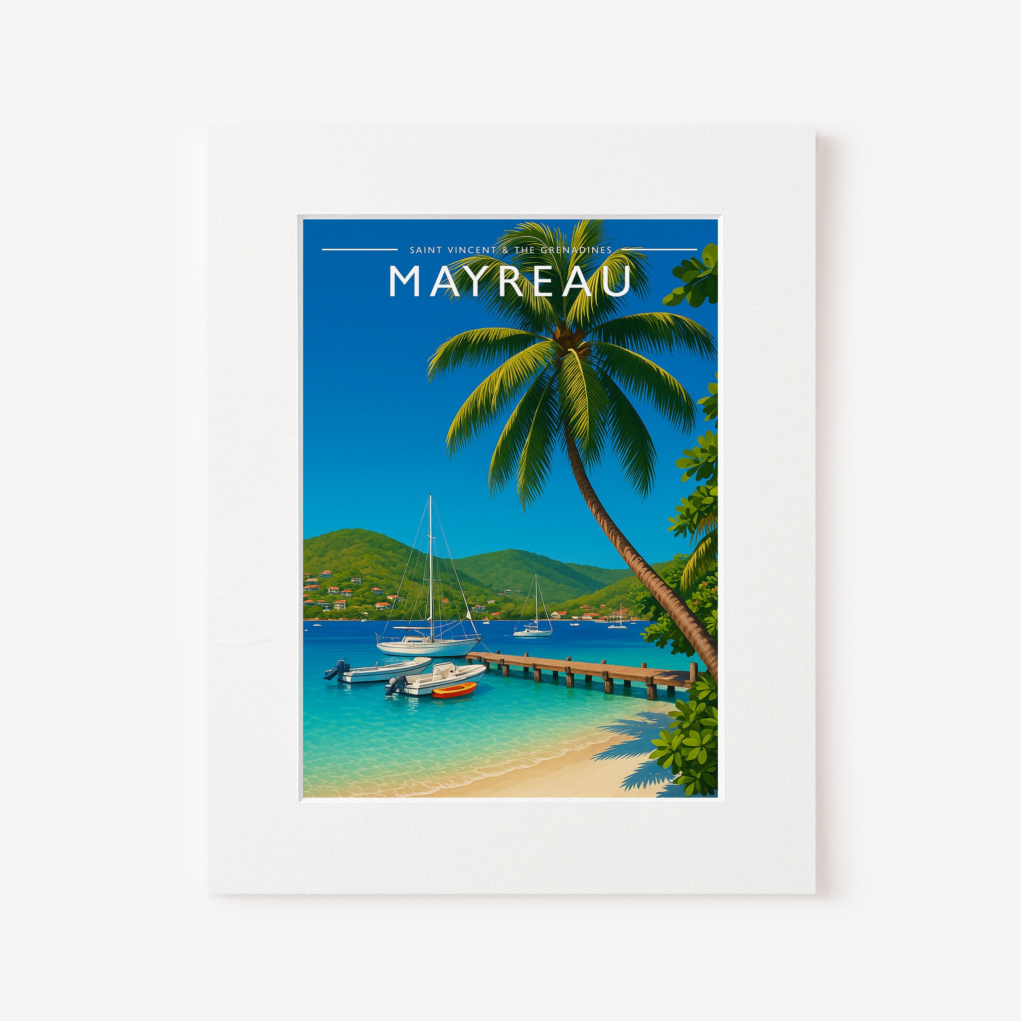 Mayreau #4 Travel Poster in a white mount
