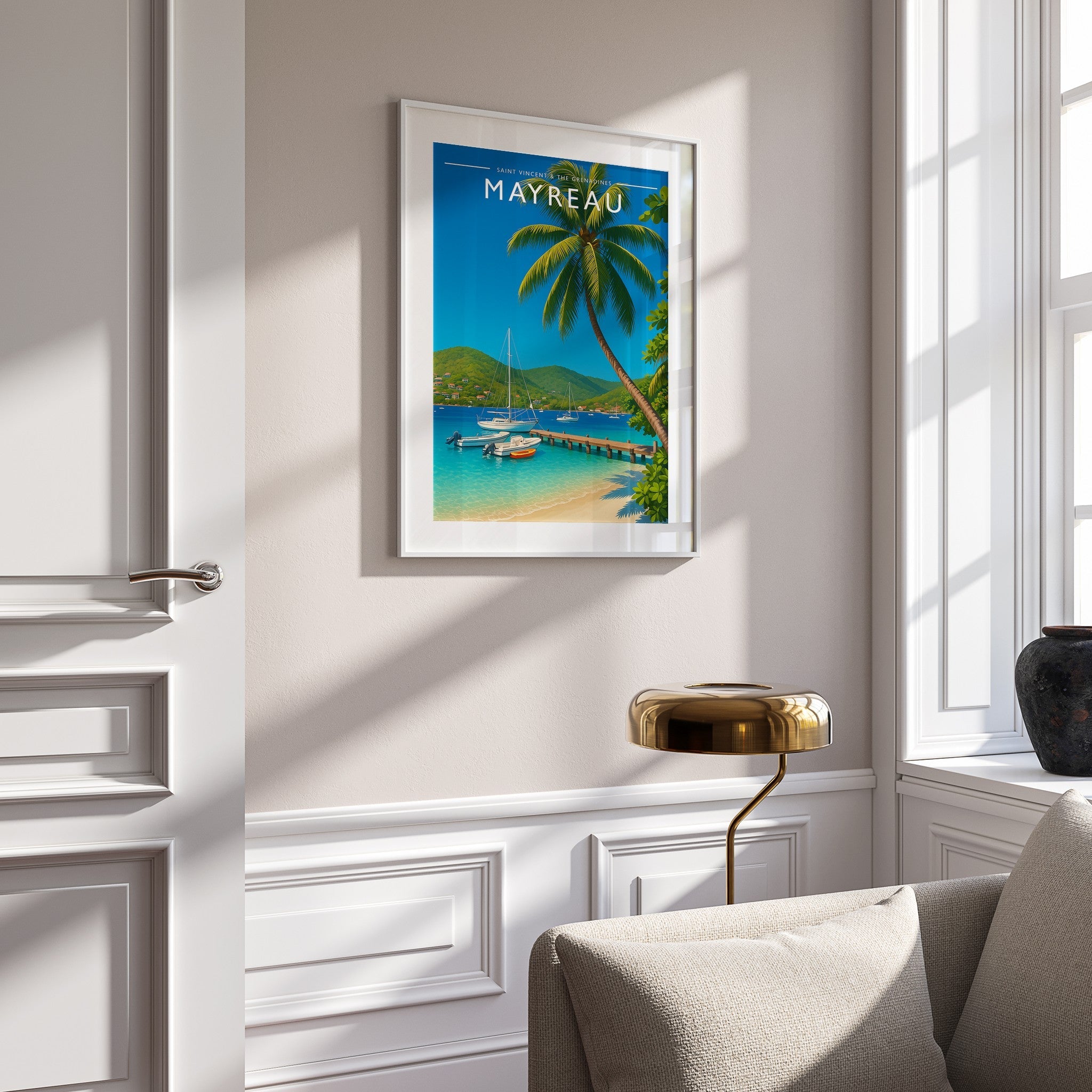 Mayreau #4 Travel Poster mounted in a white frame
