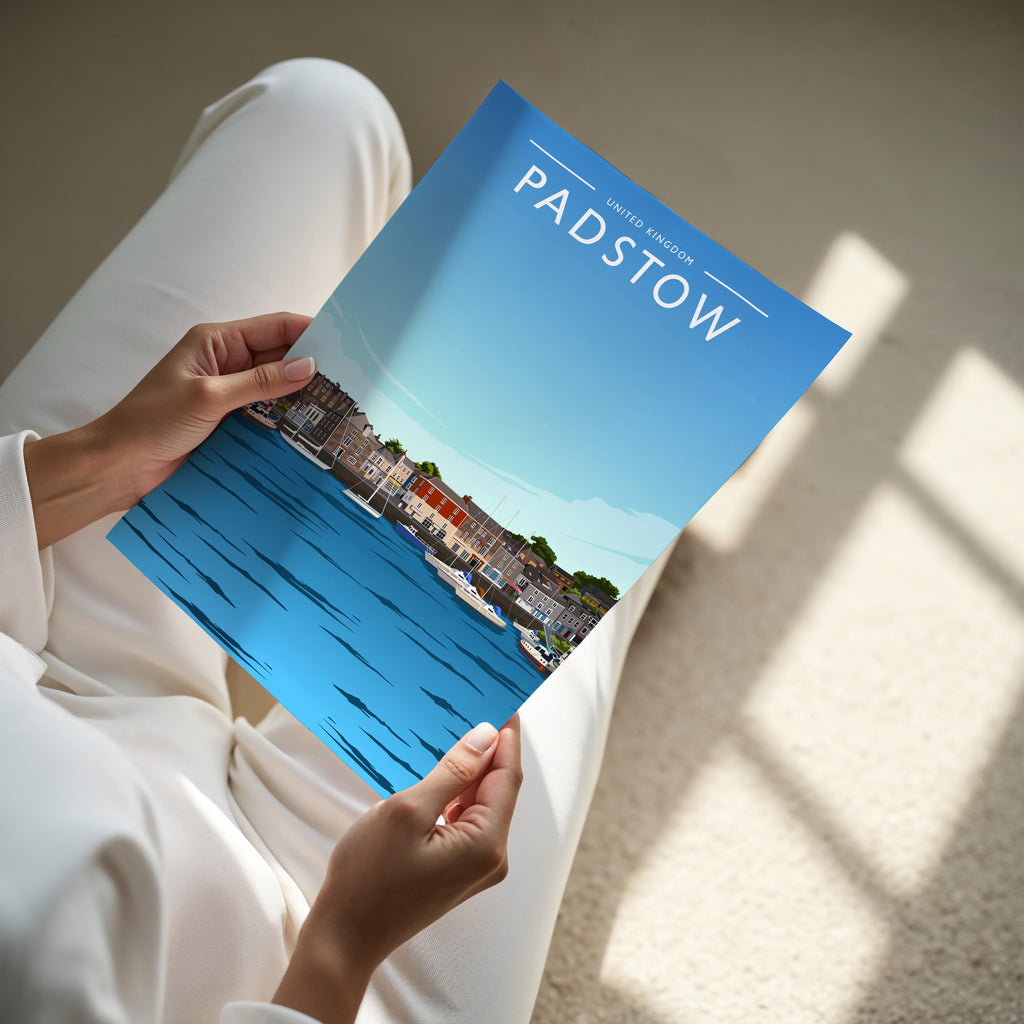Padstow Travel Poster - A4 print held in hand