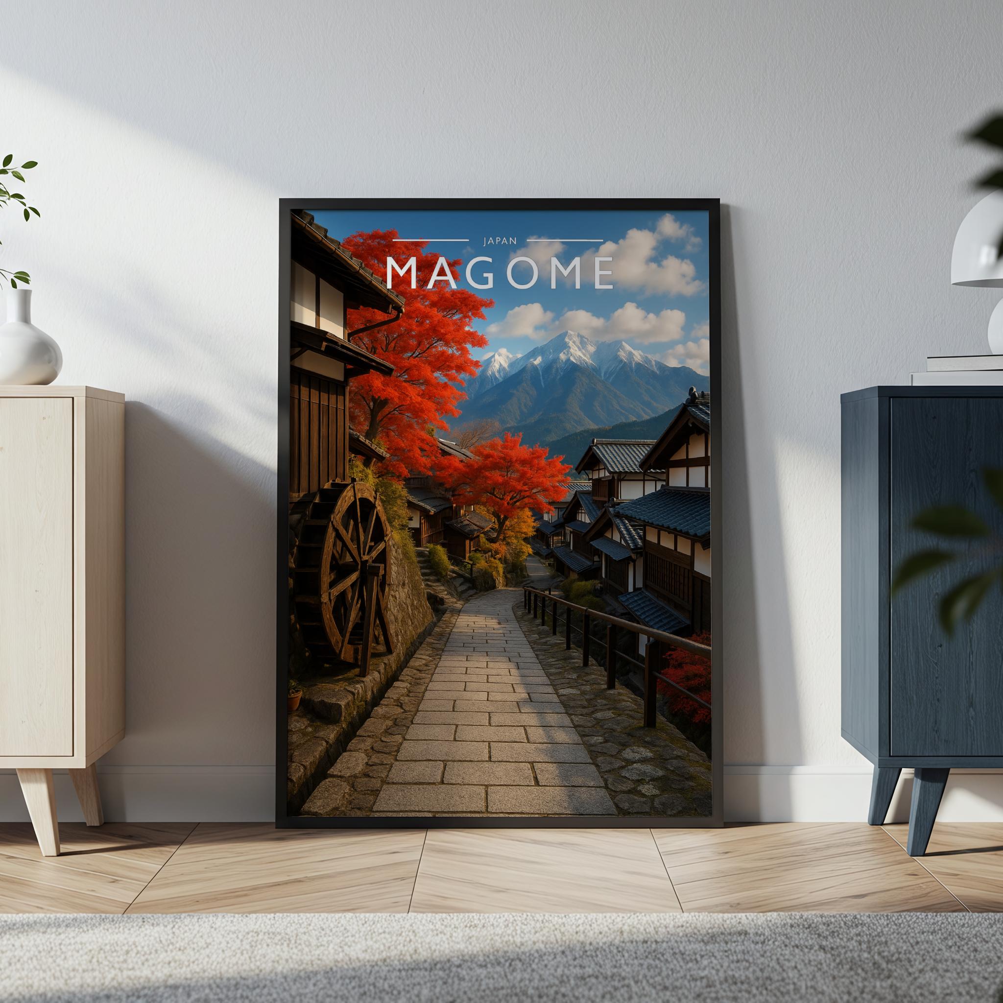 Magome Travel Poster in a black frame