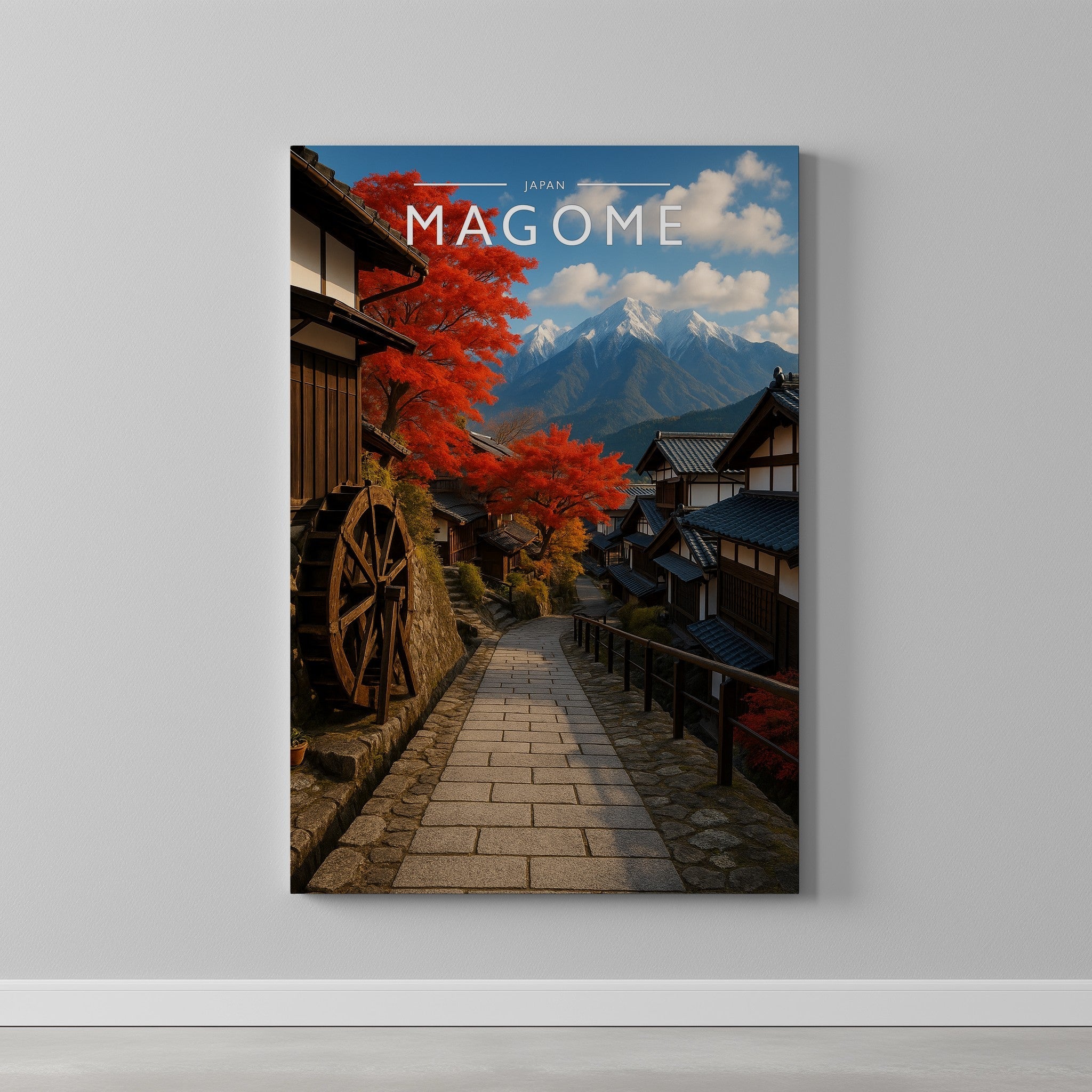Magome Travel Poster as a gallery-wrapped canvas on a plain wall