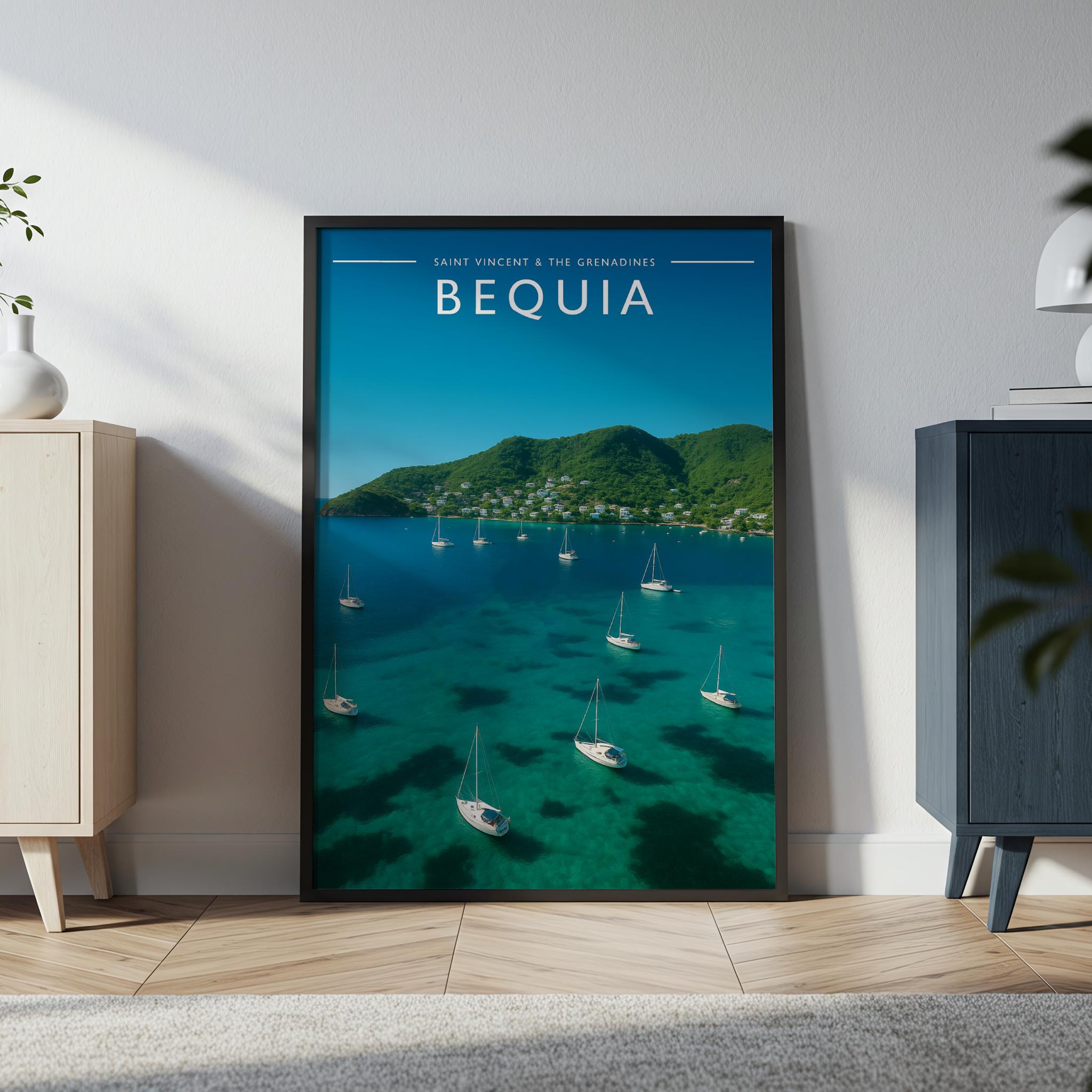 Bequia #2 Travel Poster in a black frame