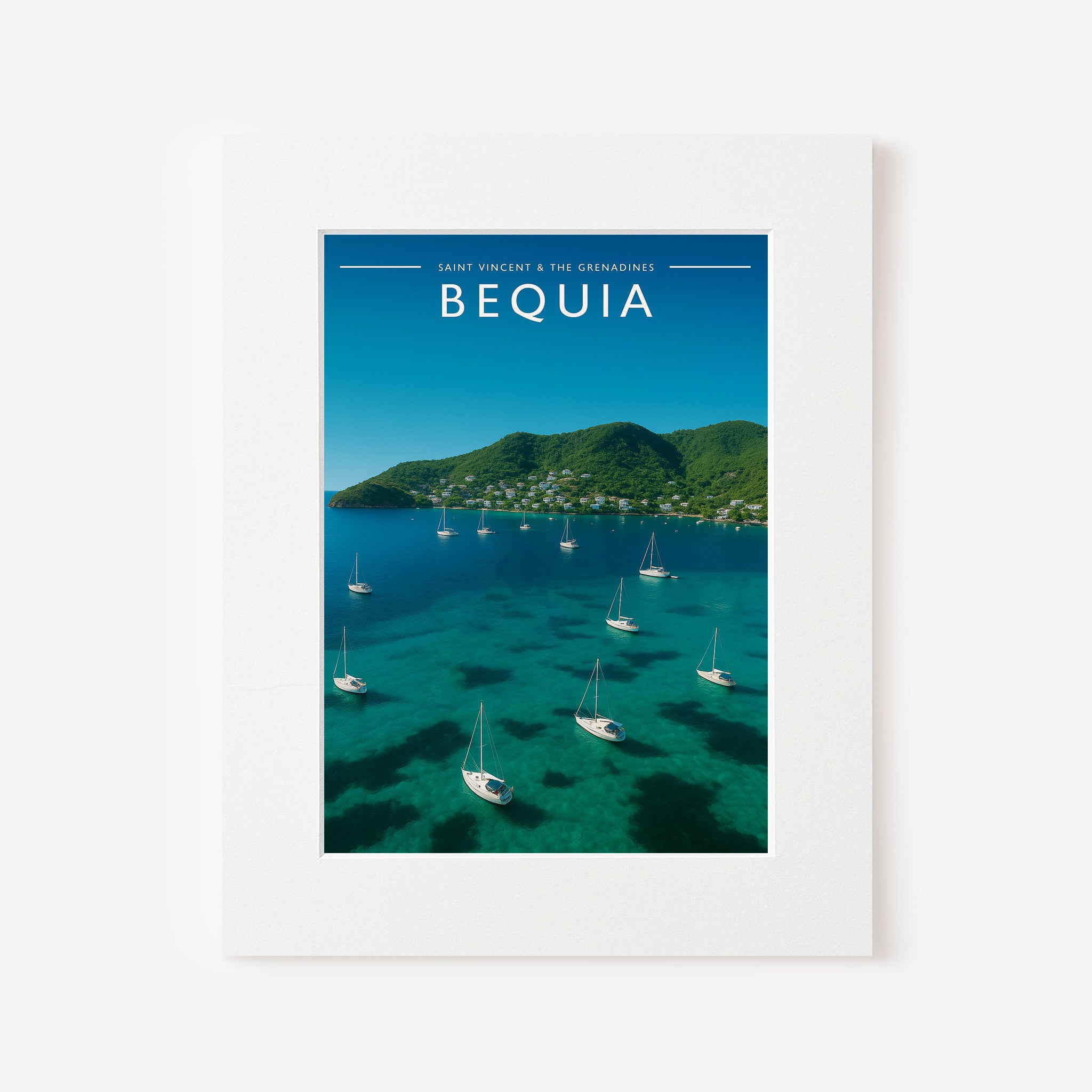 Bequia #2 Travel Poster in a white mount