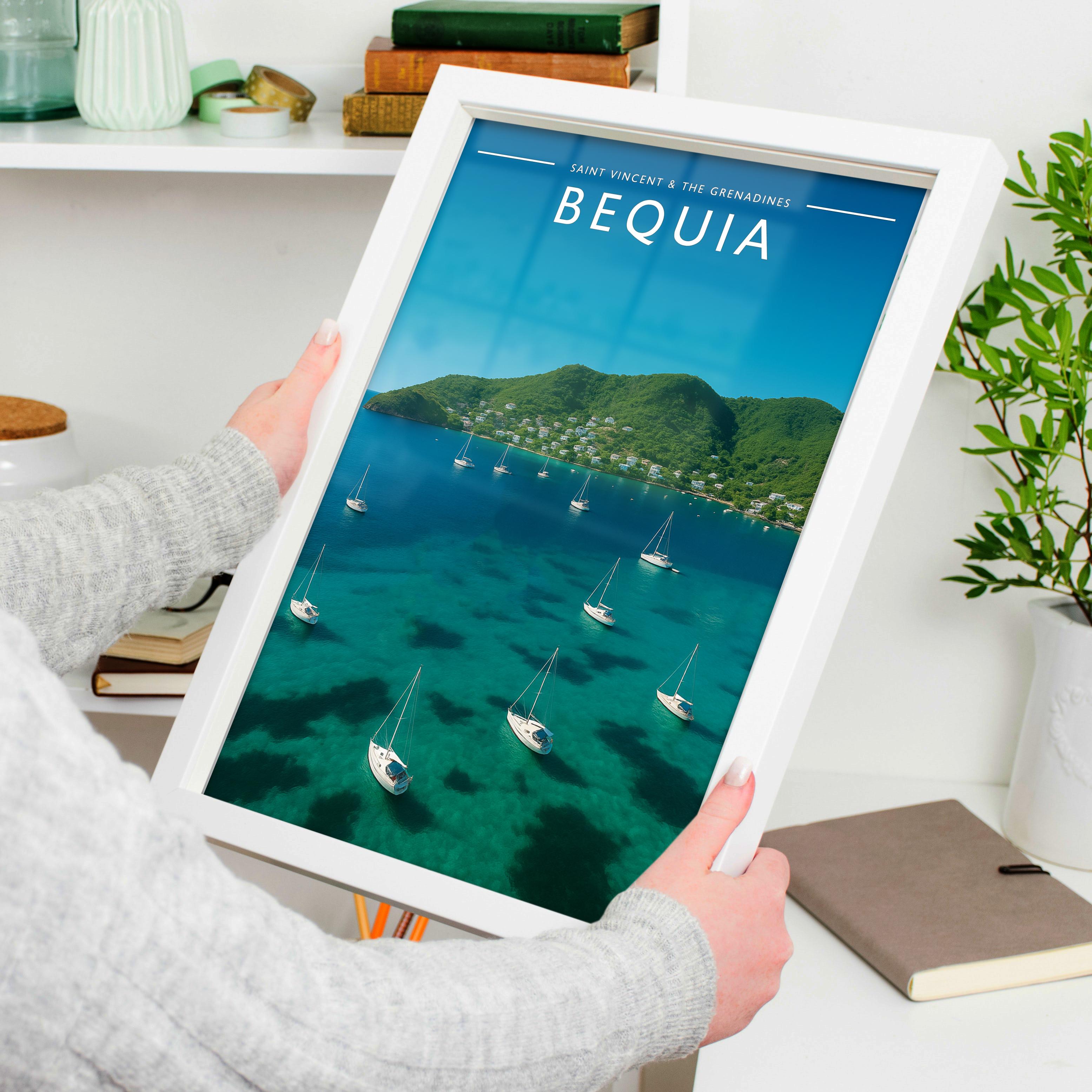 Bequia #2 Travel Poster held in a white frame