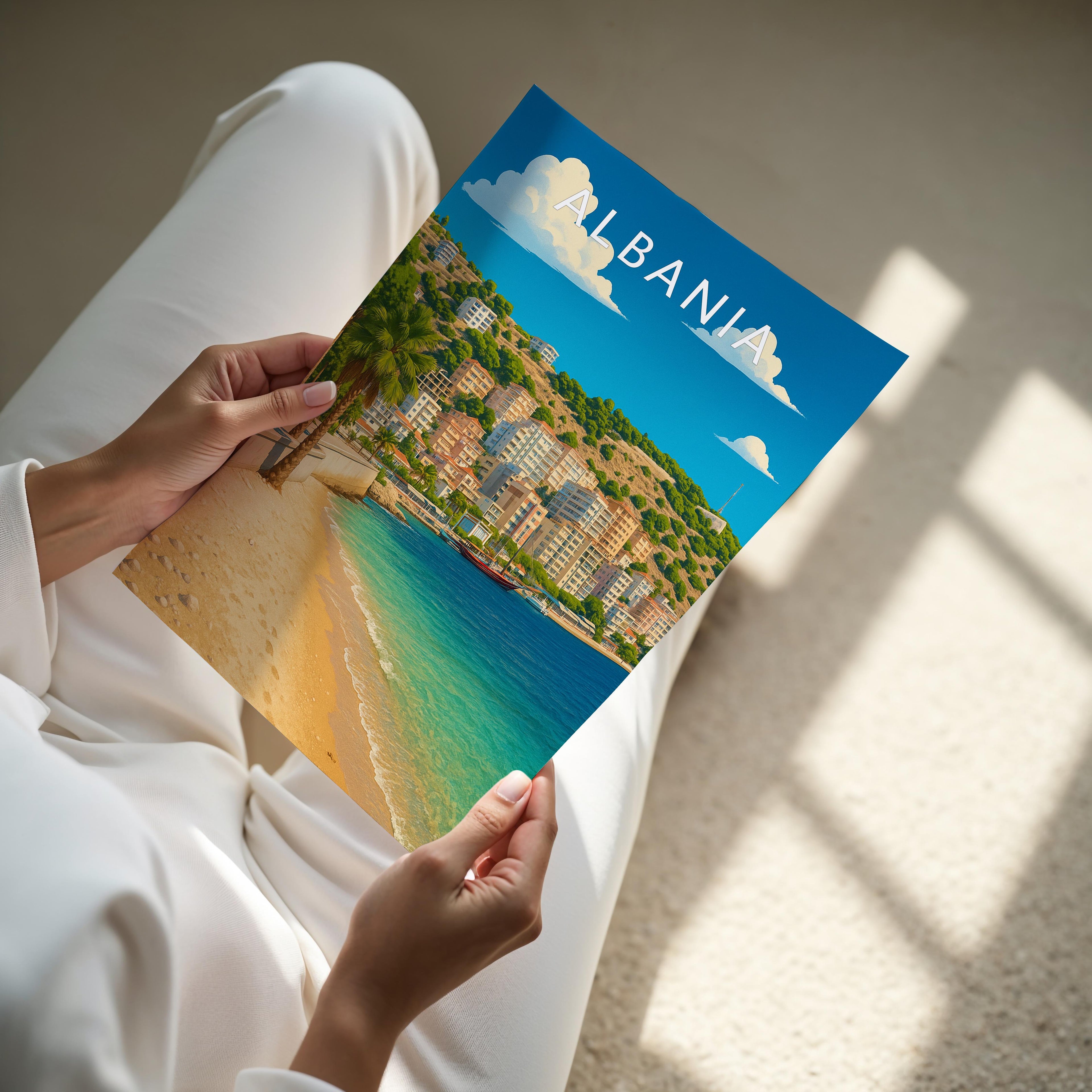 Albania Travel Poster - A4 print held in hand