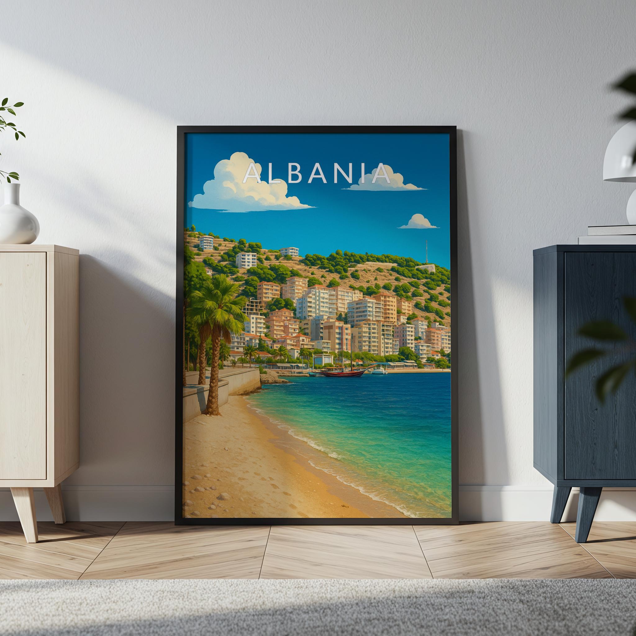 Albania Travel Poster in a black frame