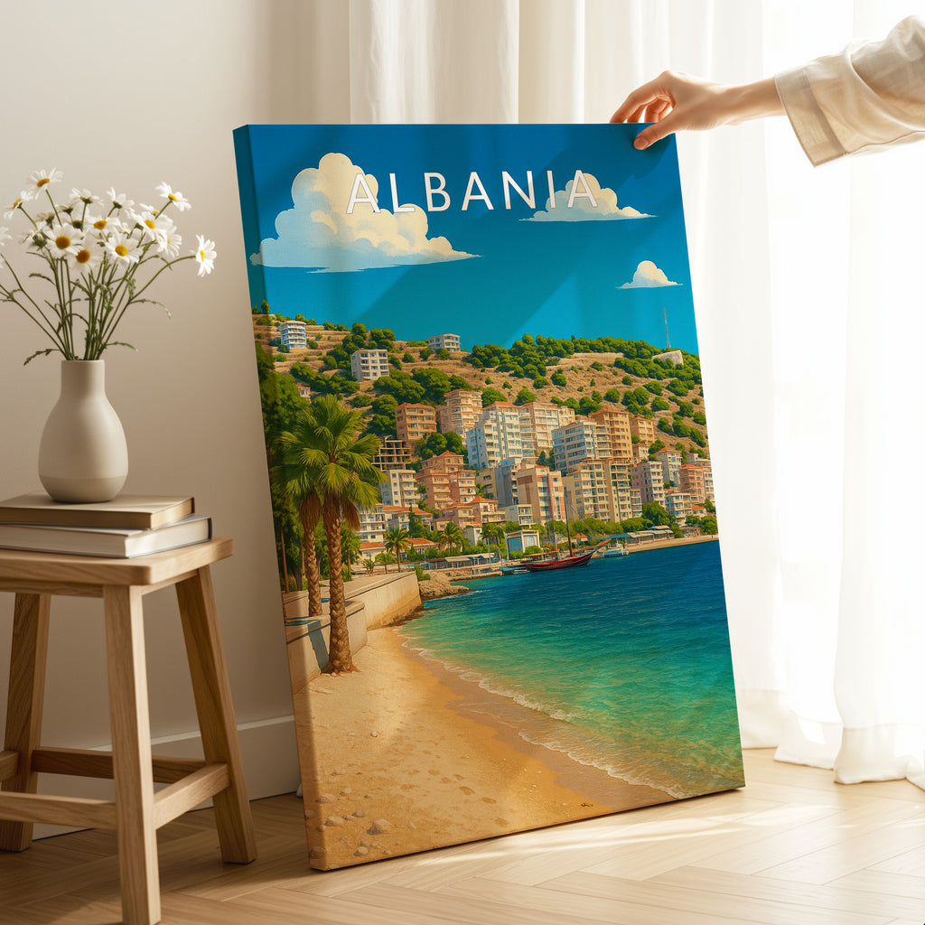 Albania Travel Poster as a gallery-wrapped canvas