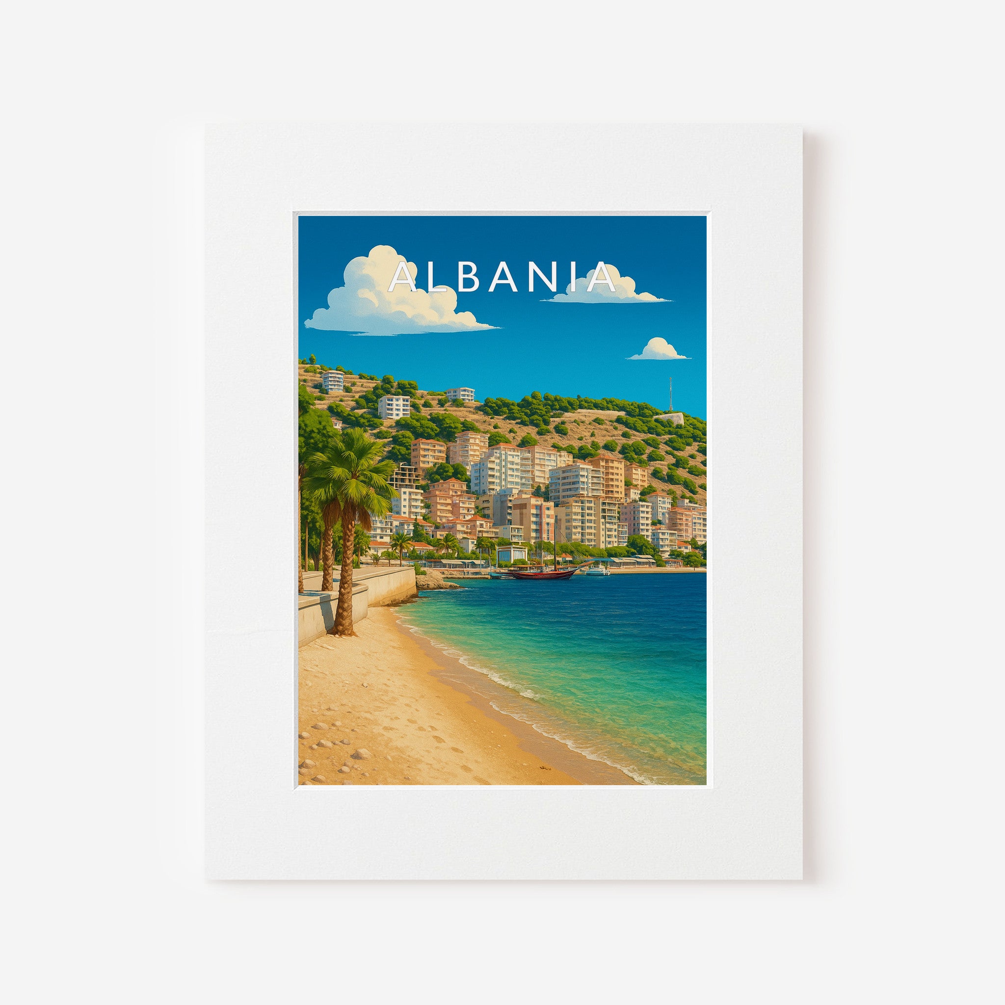 Albania Travel Poster in a white mount