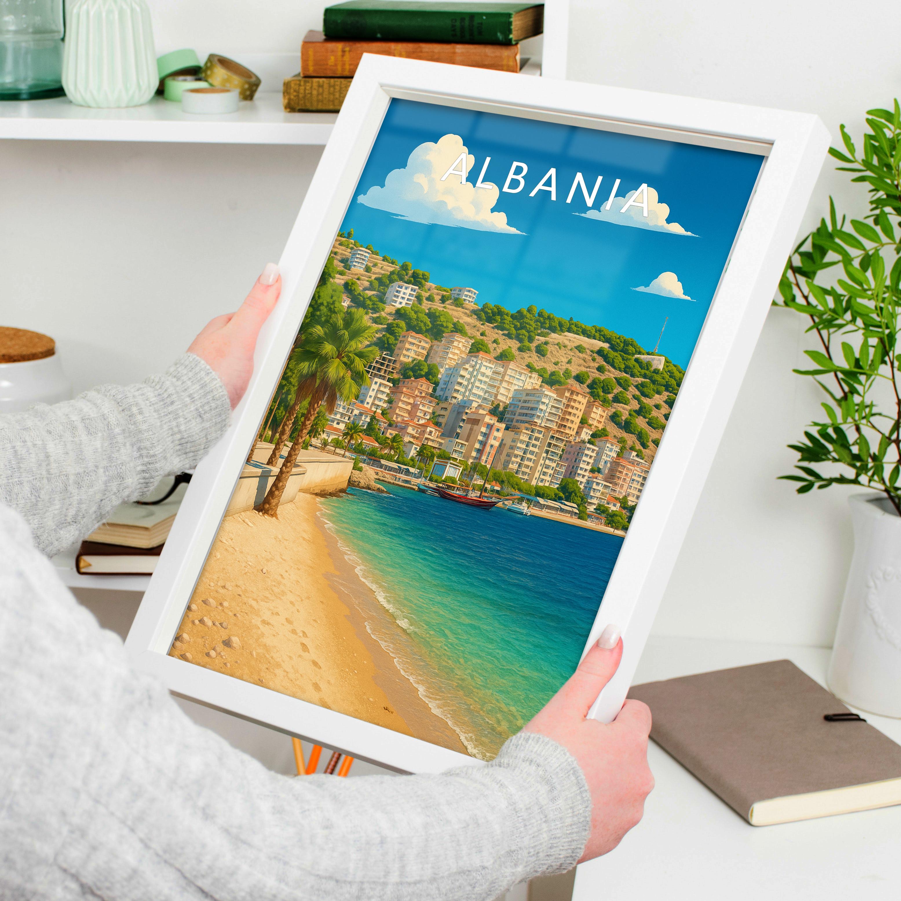 Albania Travel Poster held in a white frame