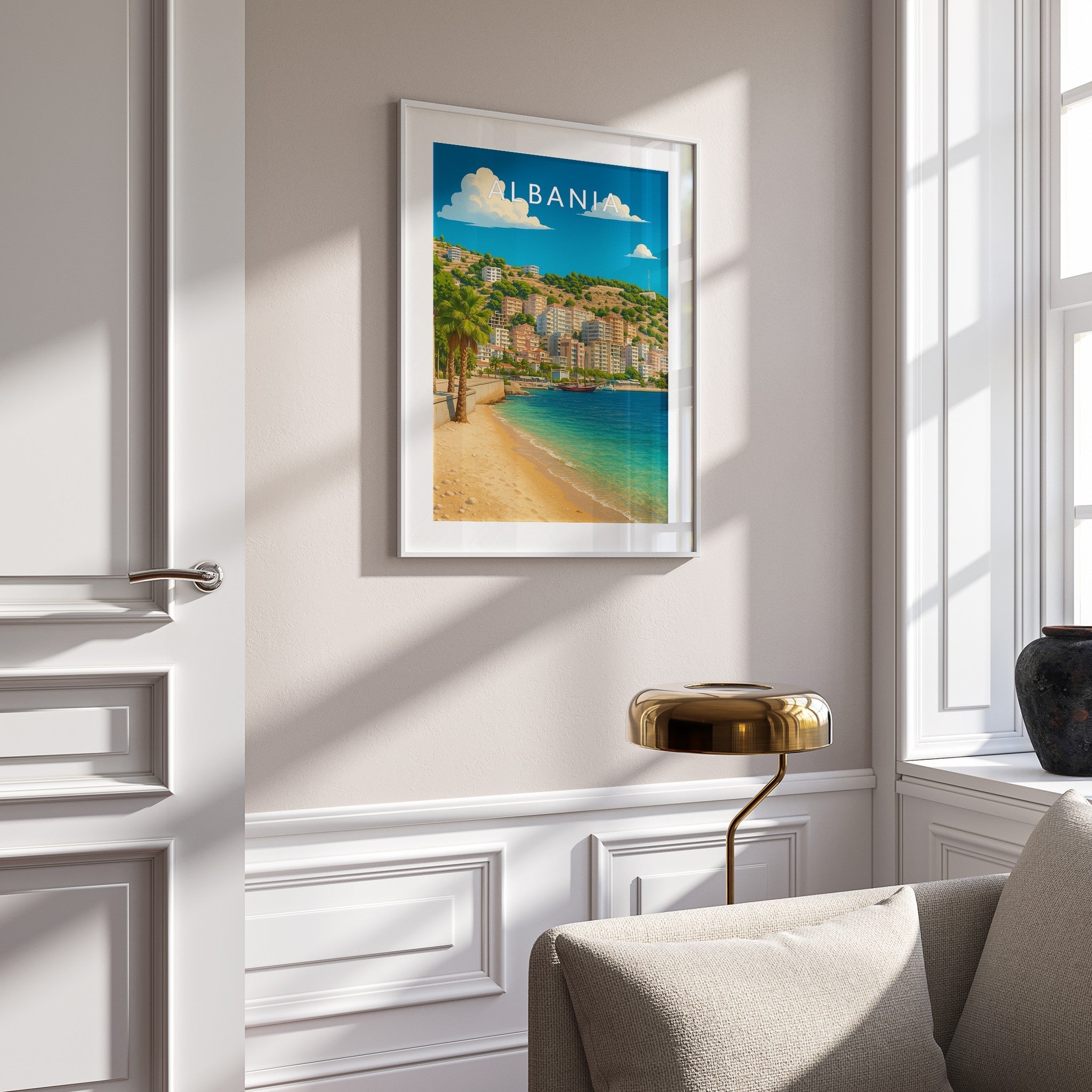 Albania Travel Poster mounted in a white frame