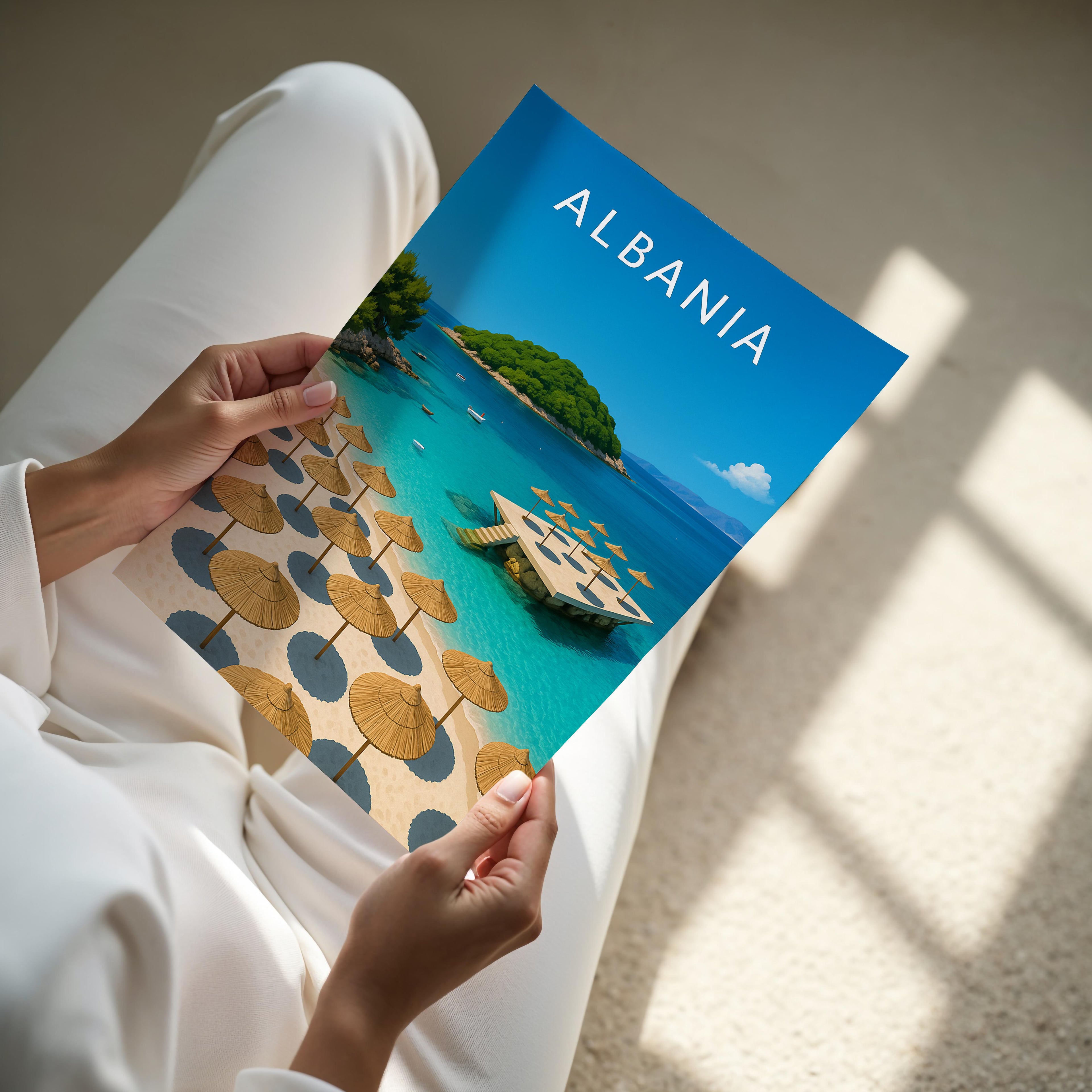 Albania #2 Travel Poster - A4 print held in hand