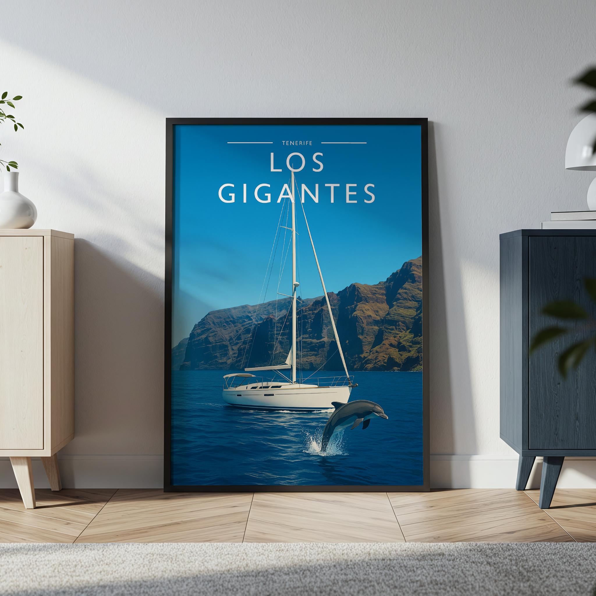 Los Gigantes Travel Poster in a black frame