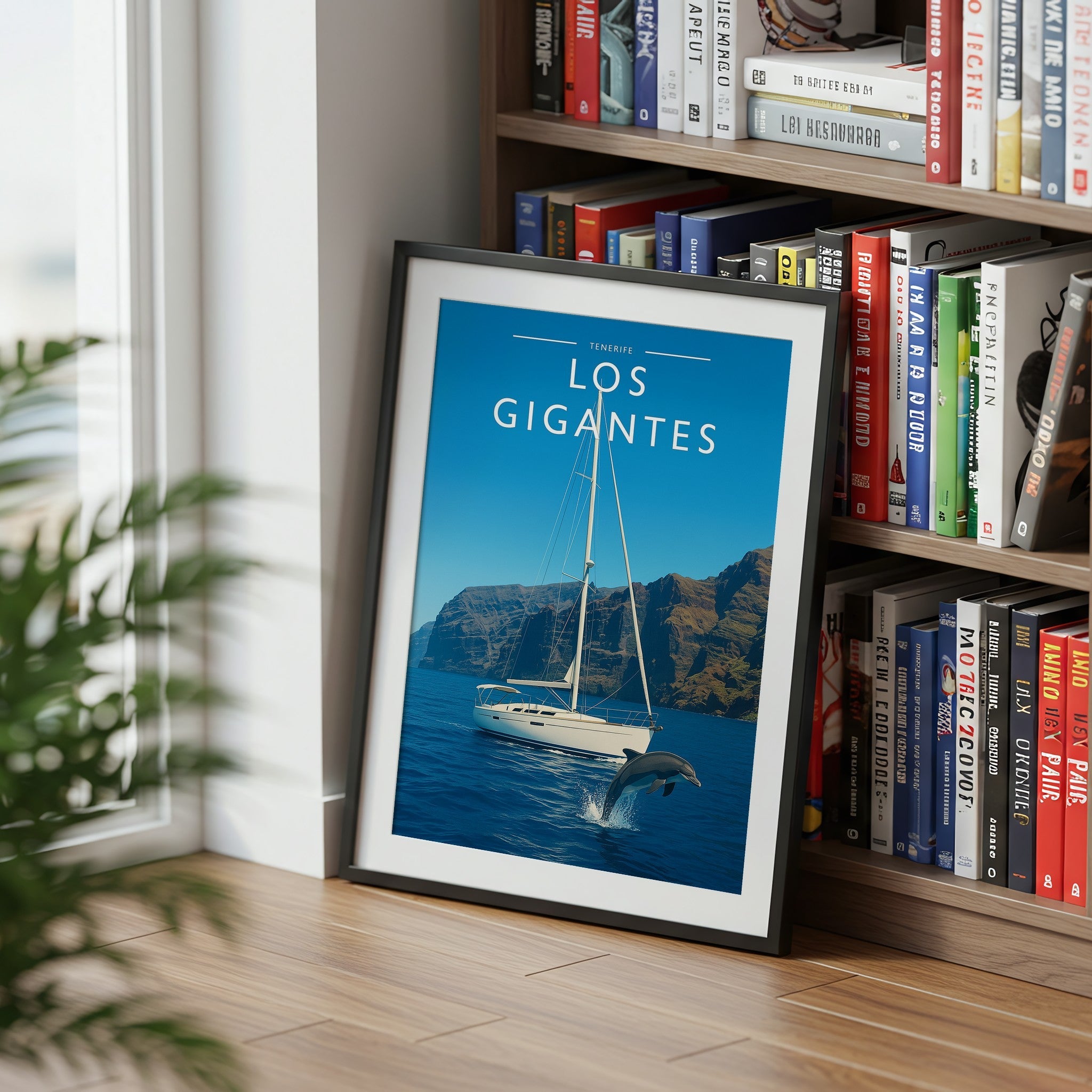 Los Gigantes Travel Poster mounted in a black frame