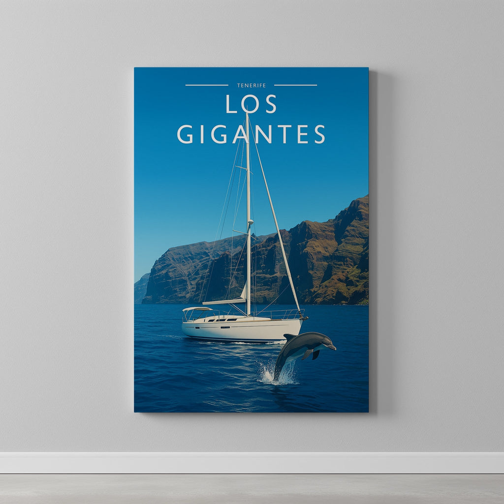 Los Gigantes Travel Poster as a gallery-wrapped canvas on a plain wall