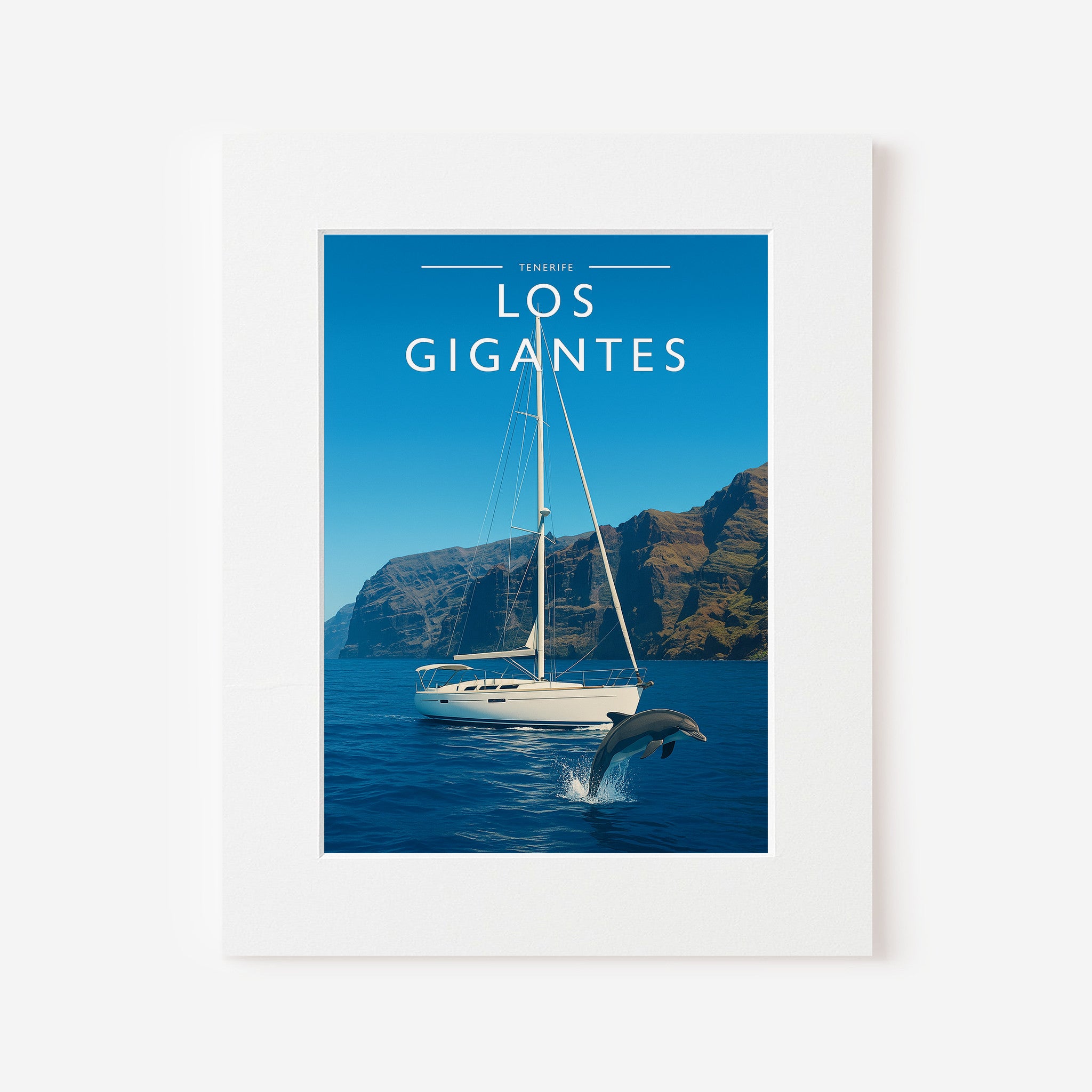Los Gigantes Travel Poster in a white mount