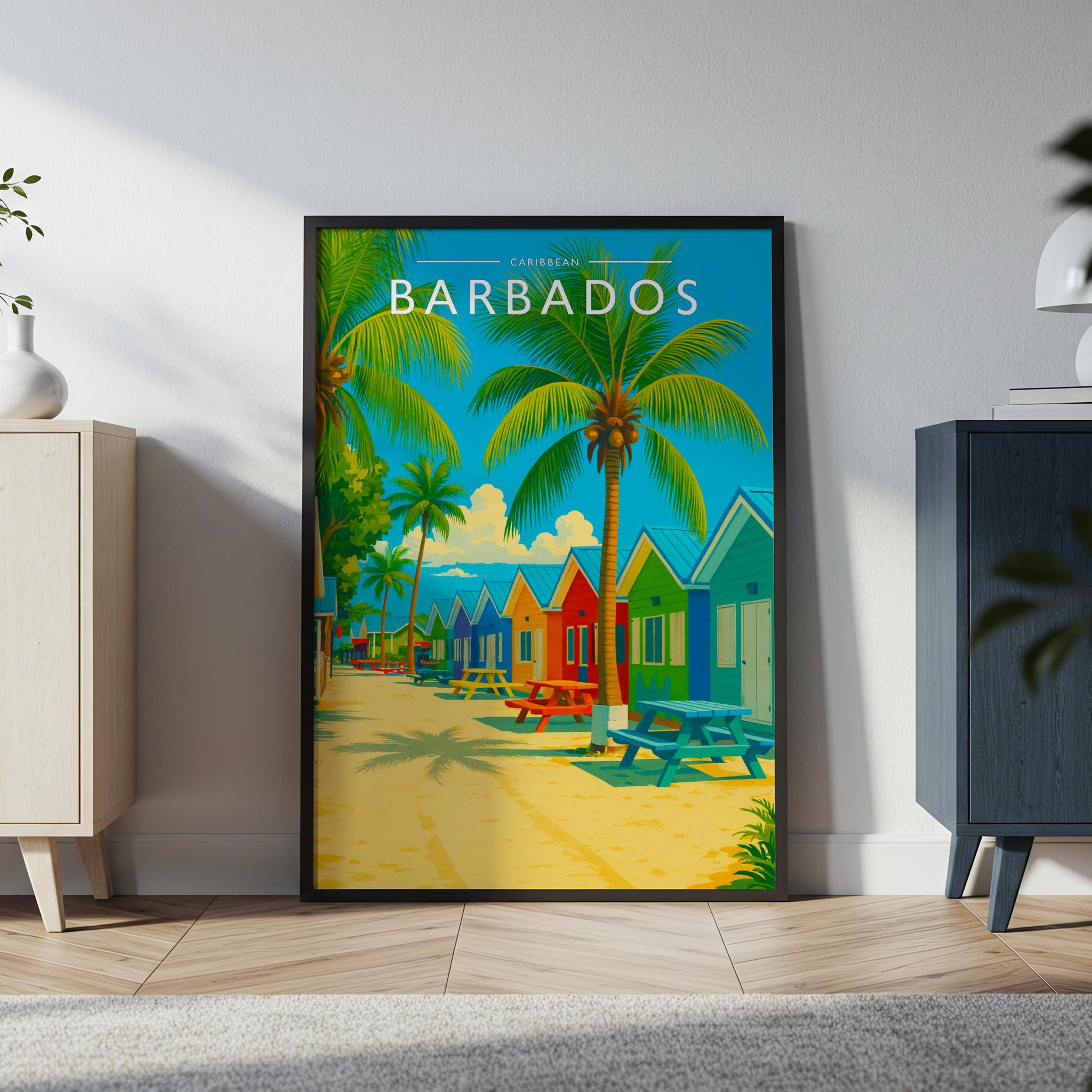 Barbados Travel Poster in a black frame