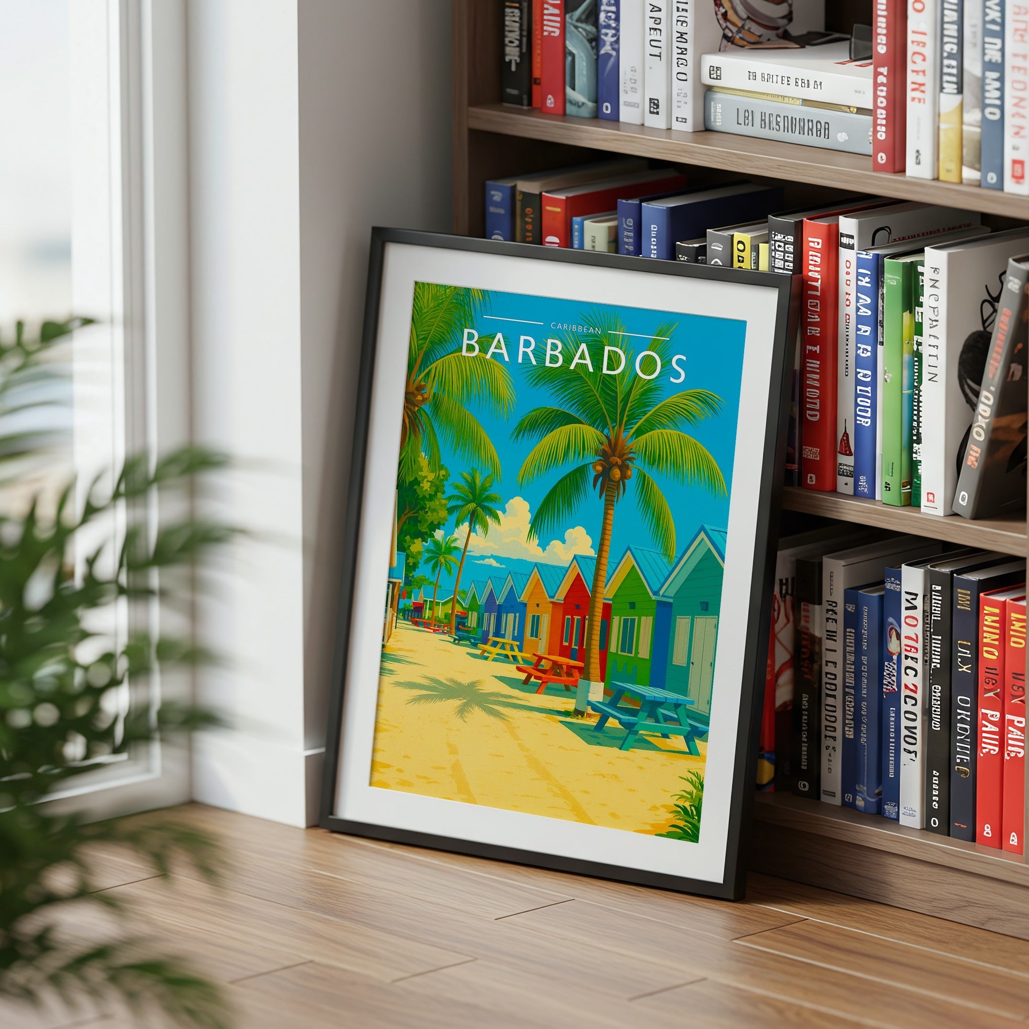 Barbados Travel Poster mounted in a black frame