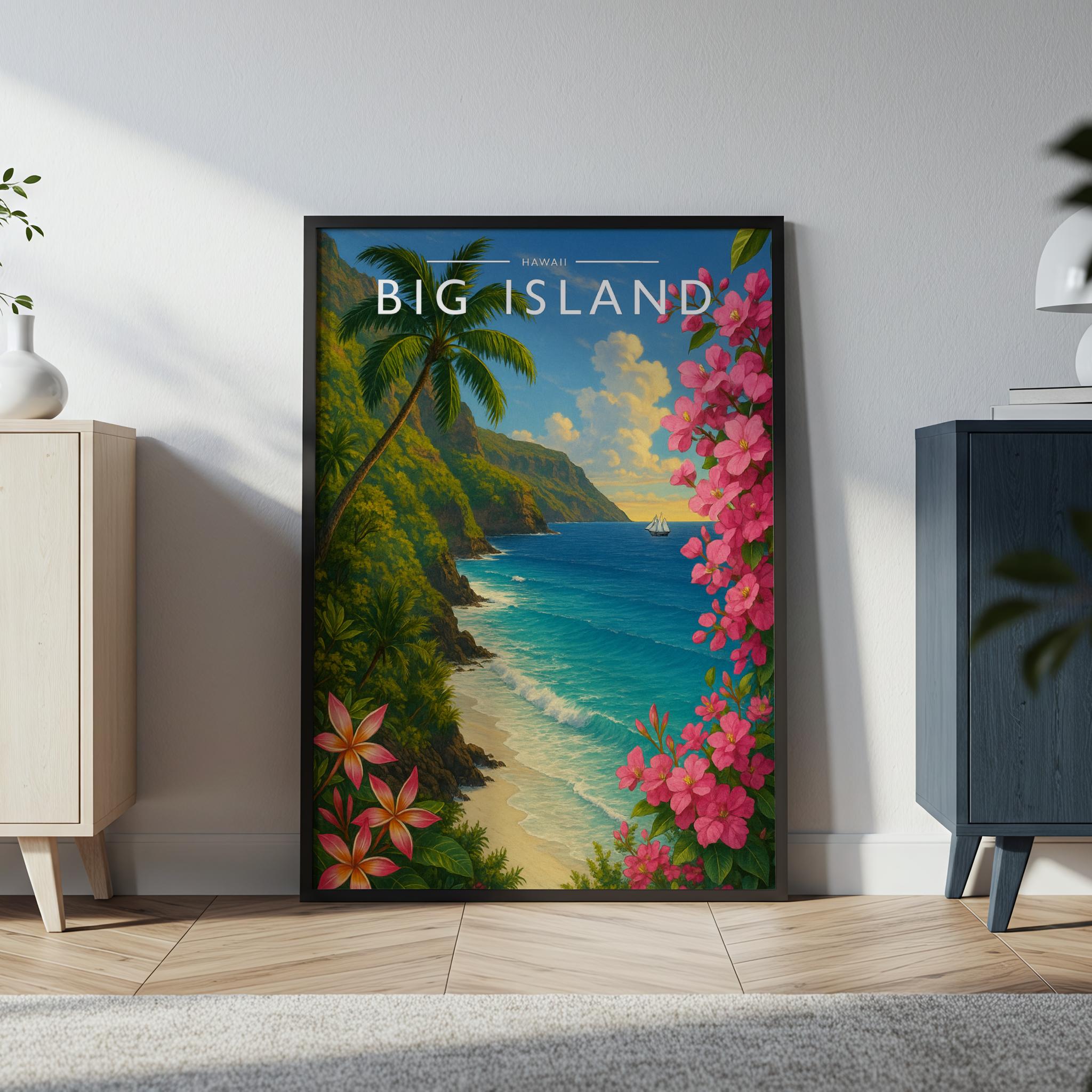 Big Island Travel Poster in a black frame
