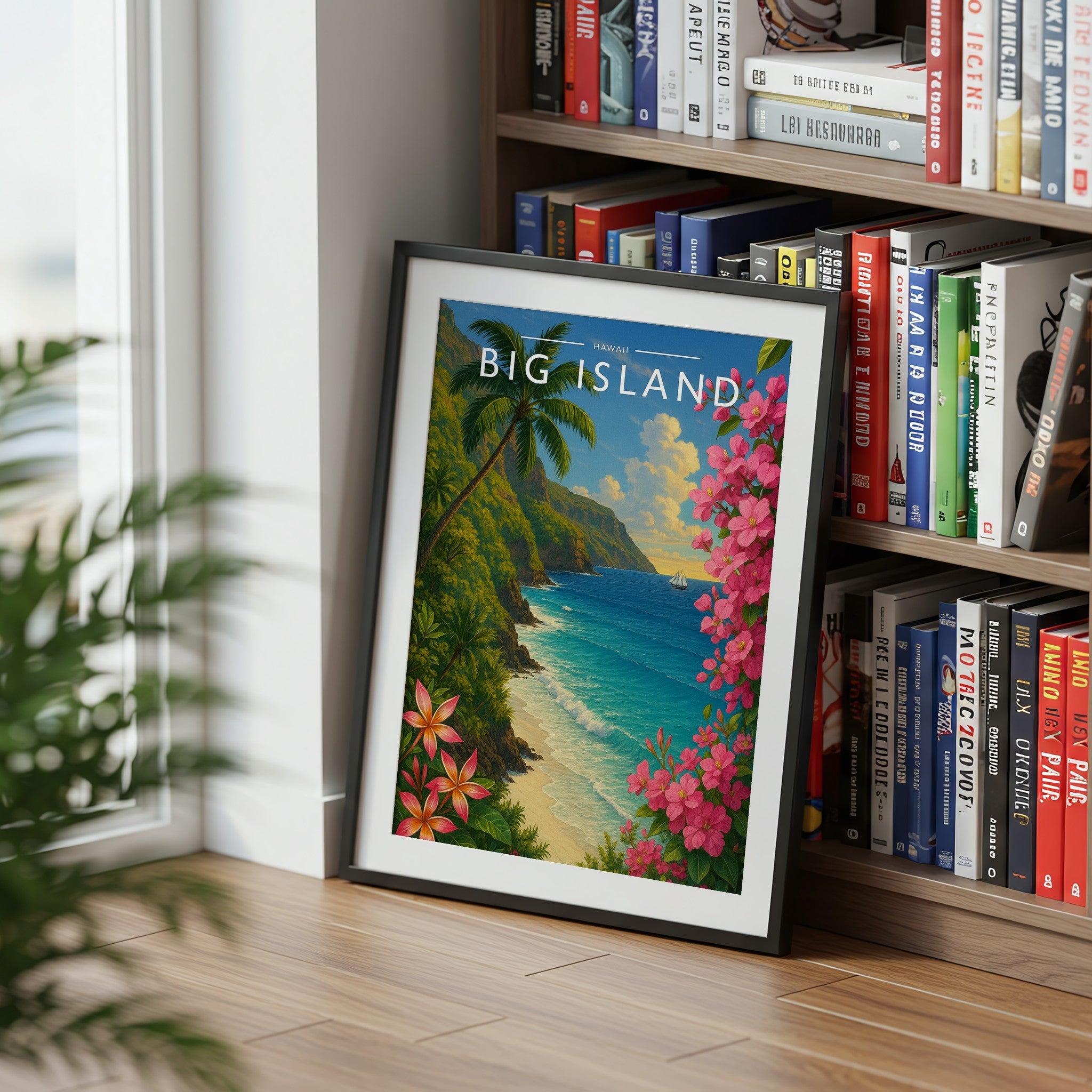 Big Island Travel Poster mounted in a black frame