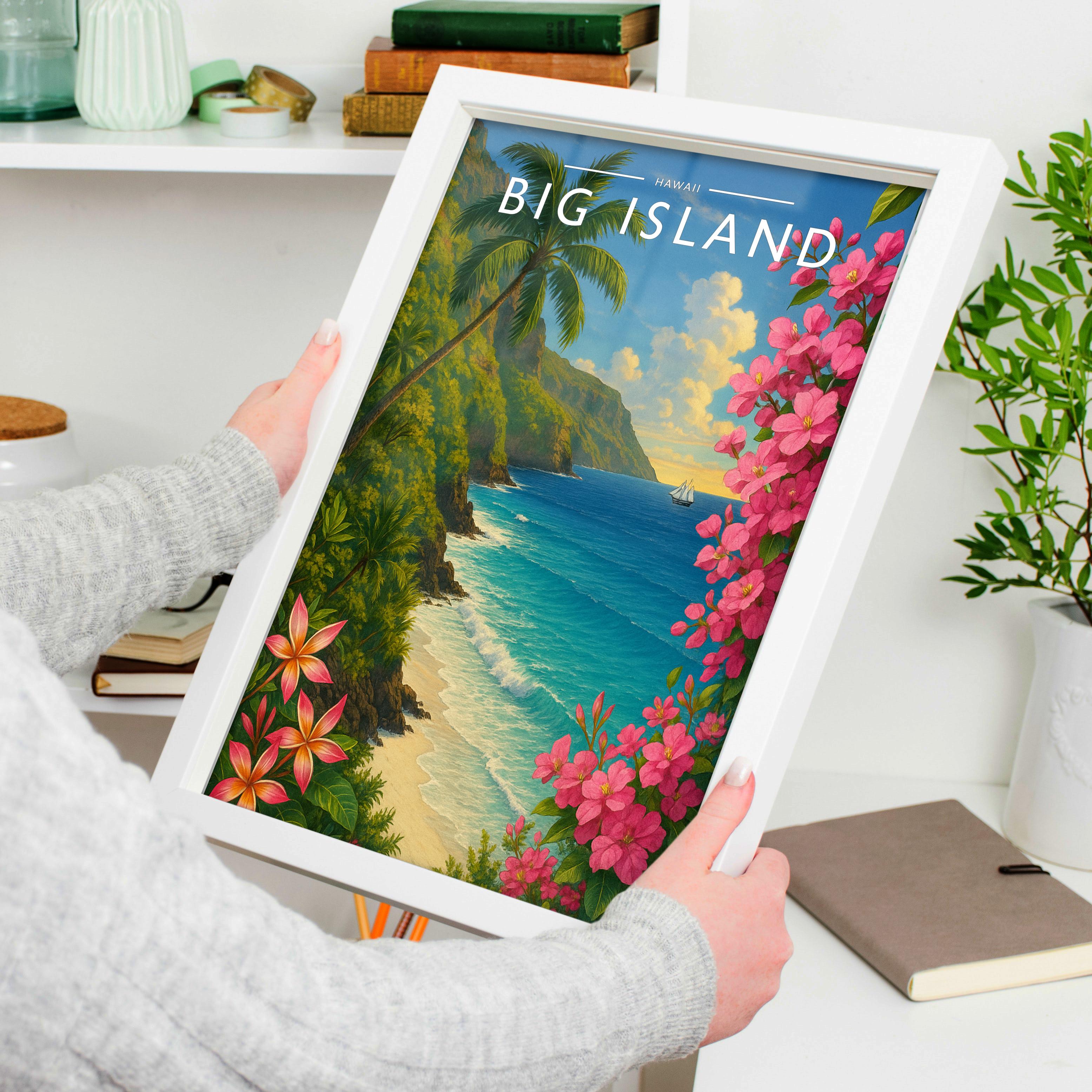 Big Island Travel Poster held in a white frame