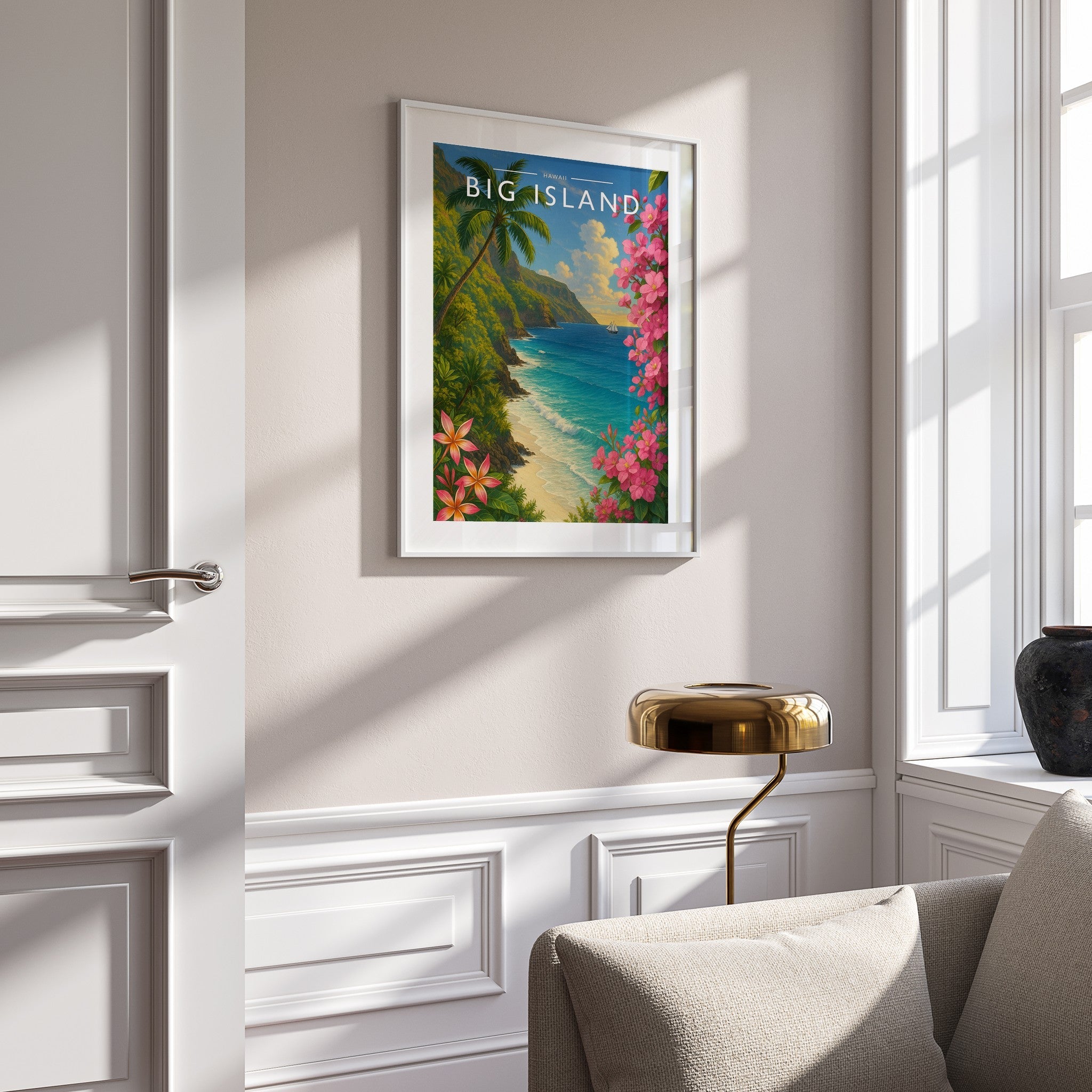 Big Island Travel Poster mounted in a white frame