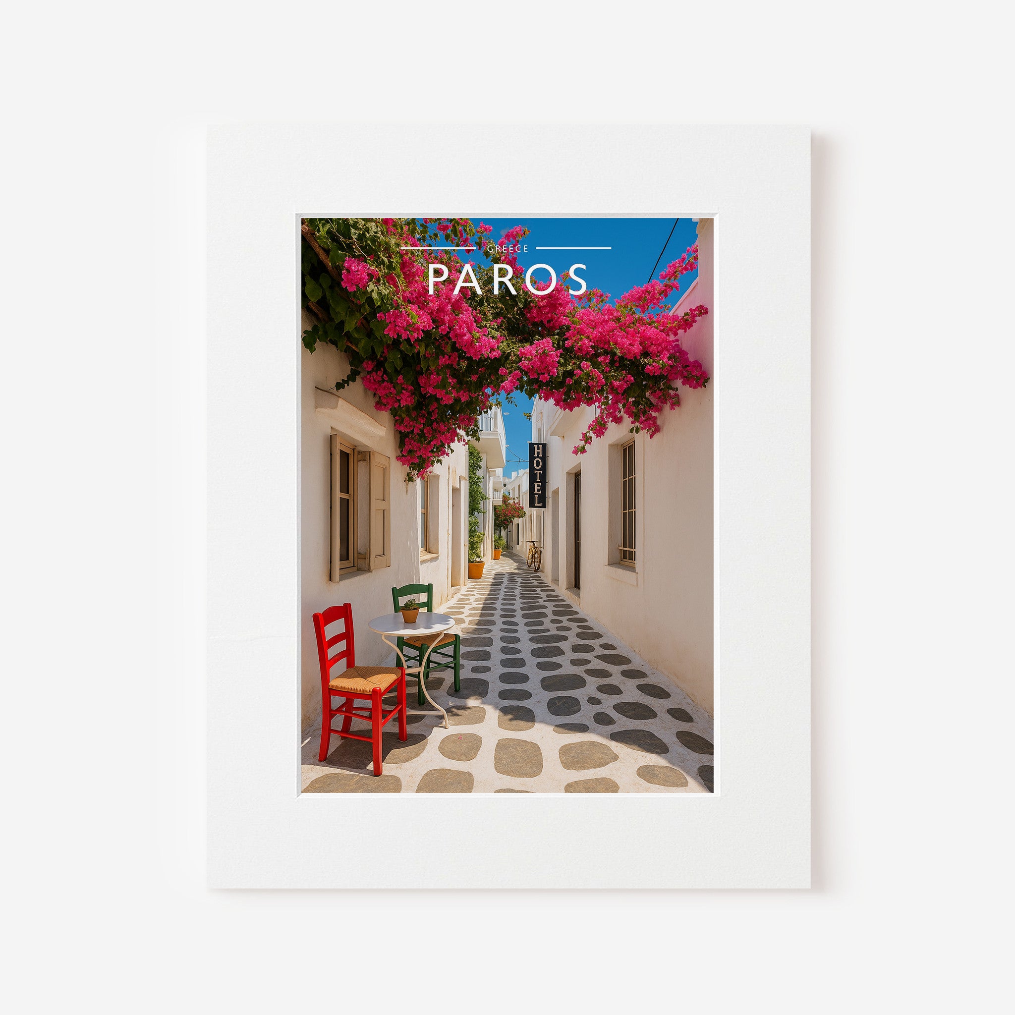 Paros Travel Poster in a white mount