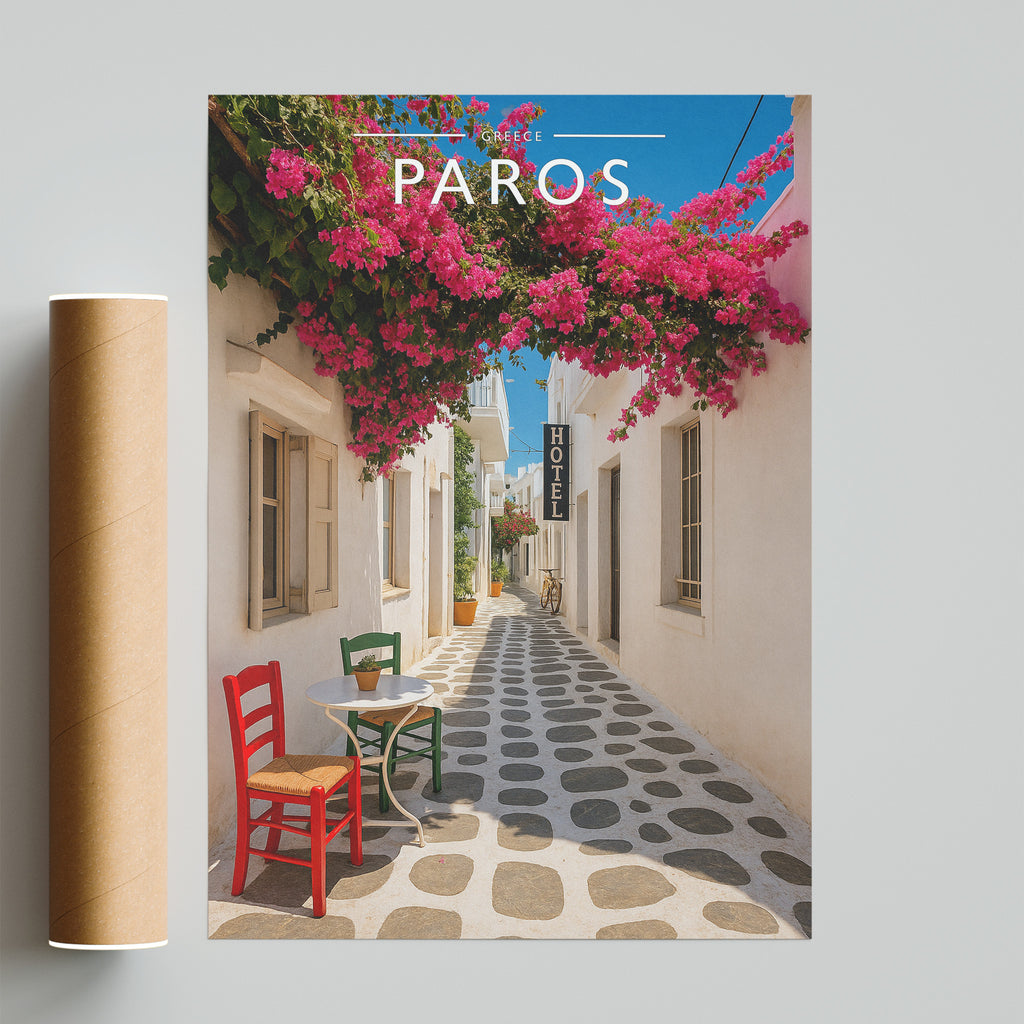 Paros Travel Poster - fine art print with shipping tube
