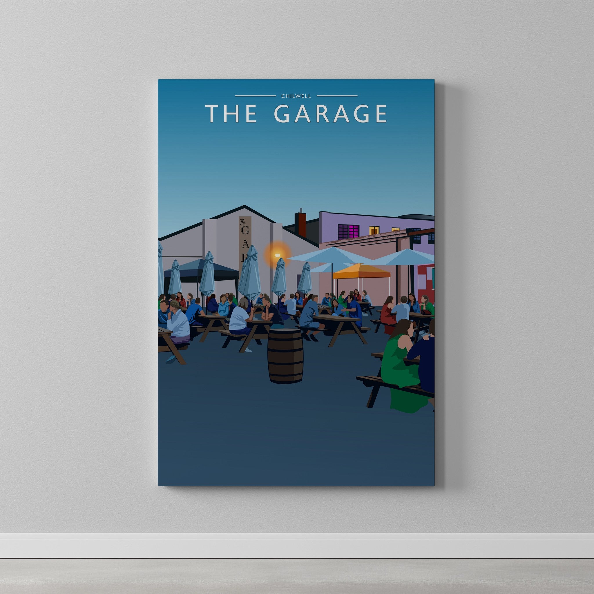 Chilwell Travel Poster as a gallery-wrapped canvas on a plain wall